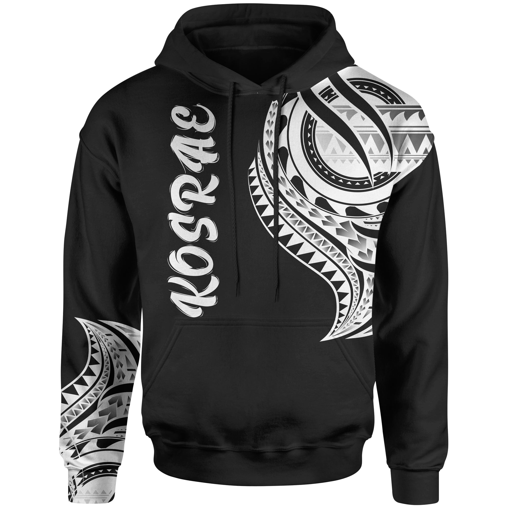 Kosrae State Hoodie Kosrae State Tatau White Patterns Unisex Black - Polynesian Pride