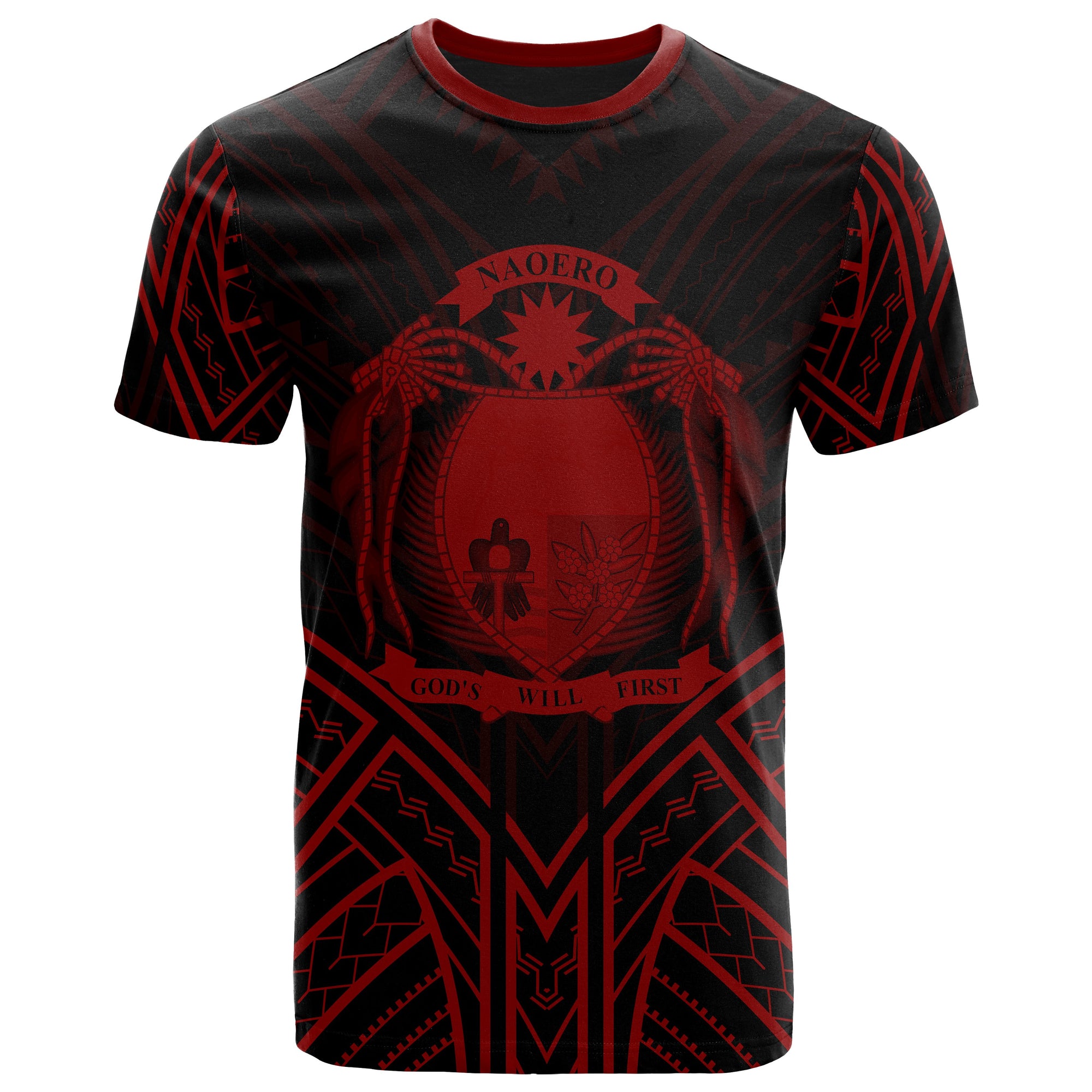 Nauru T Shirt Nauru Seal Tribal Red Color Patterns Unisex Black - Polynesian Pride