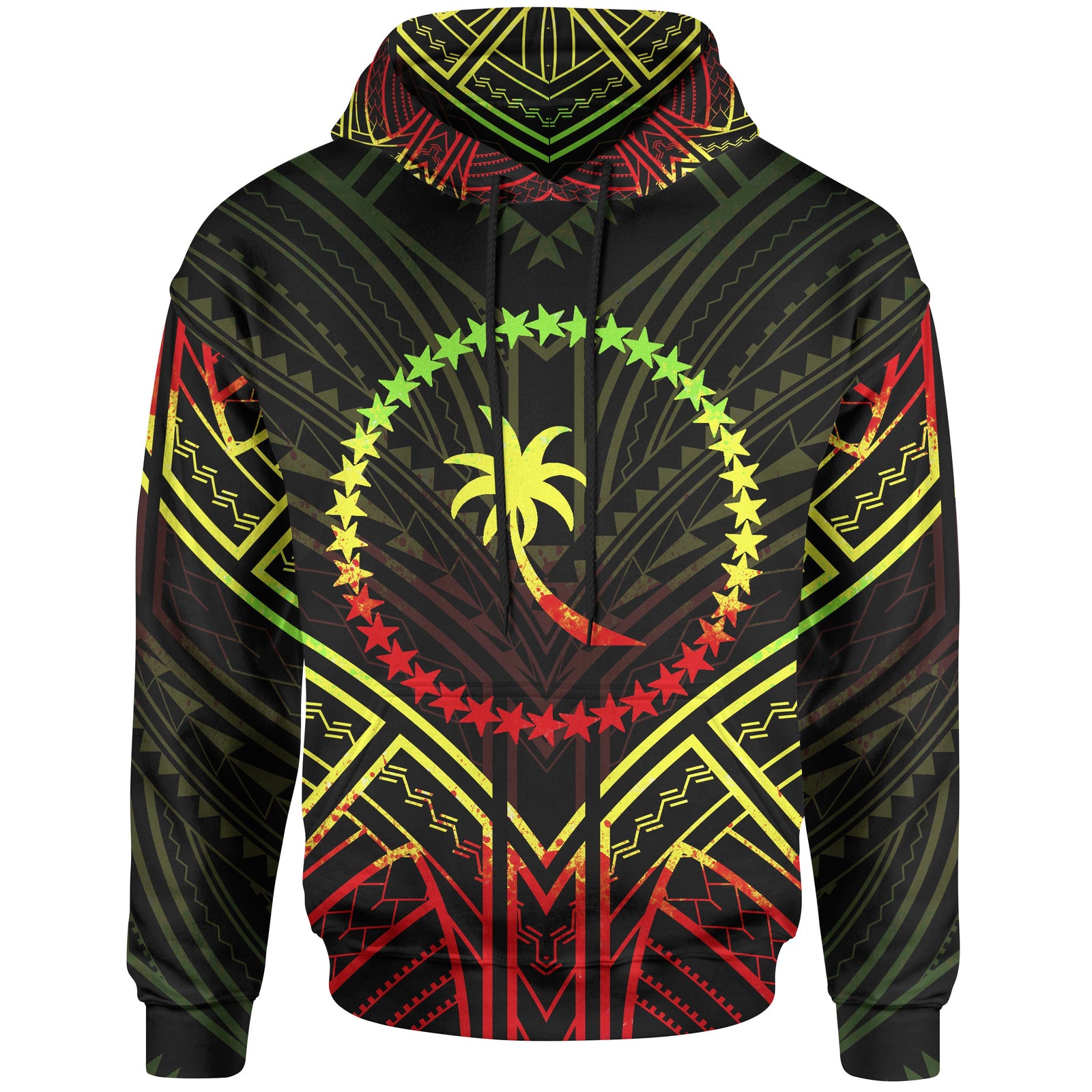Chuuk State Hoodie Chuuk State Seal Reggae Tribal Patterns Unisex Black - Polynesian Pride
