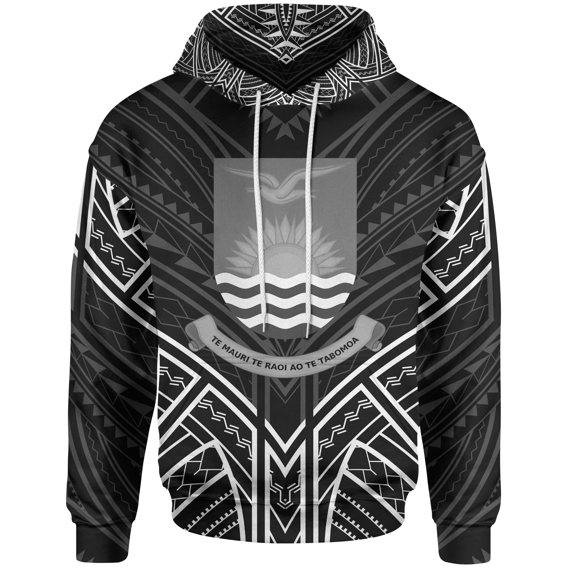 Kiribati Hoodie Kiribati Seal Black Tribal Patterns Unisex White - Polynesian Pride