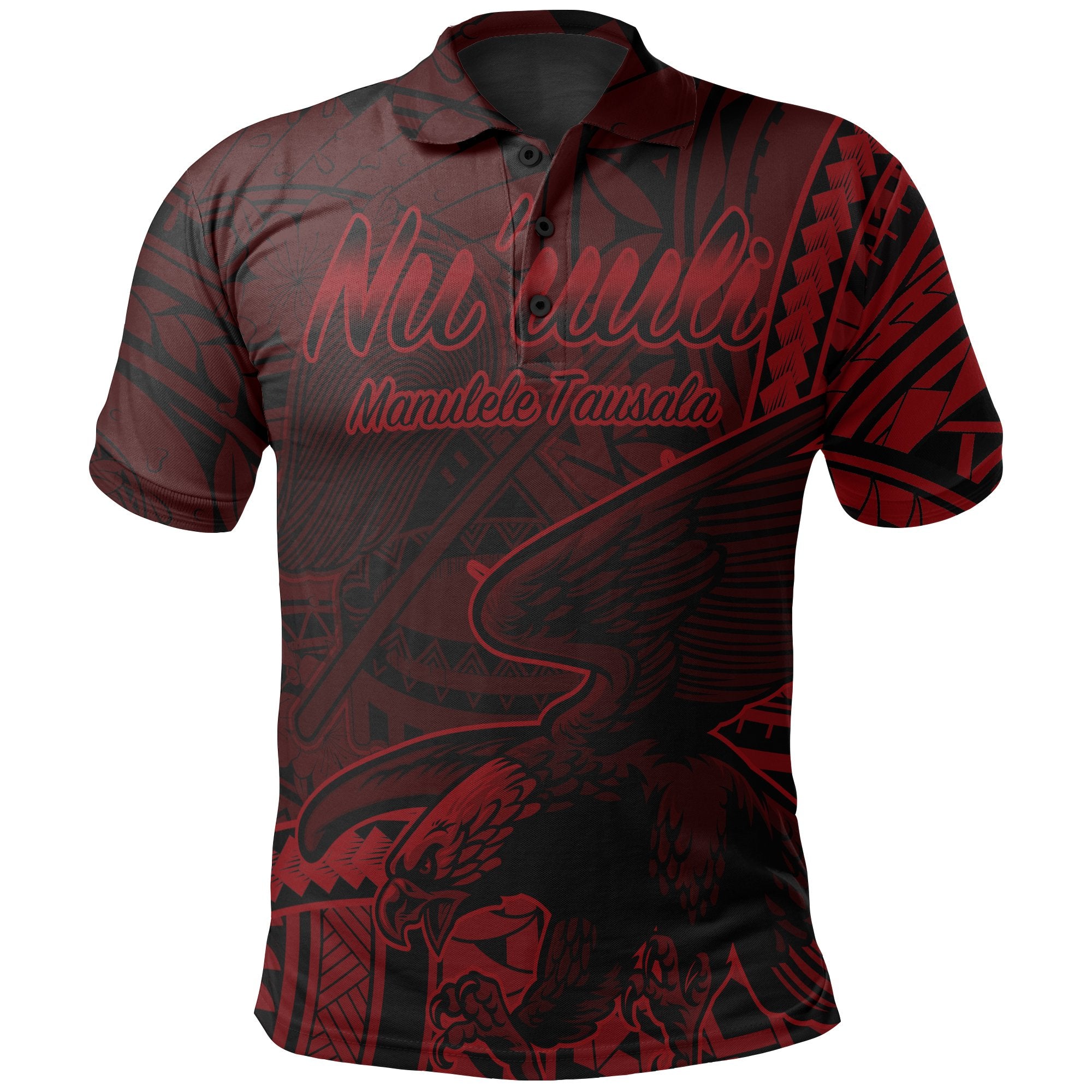 American Samoa Polo Shirt Nuuuli Polynesian Red Patterns Unisex Black - Polynesian Pride