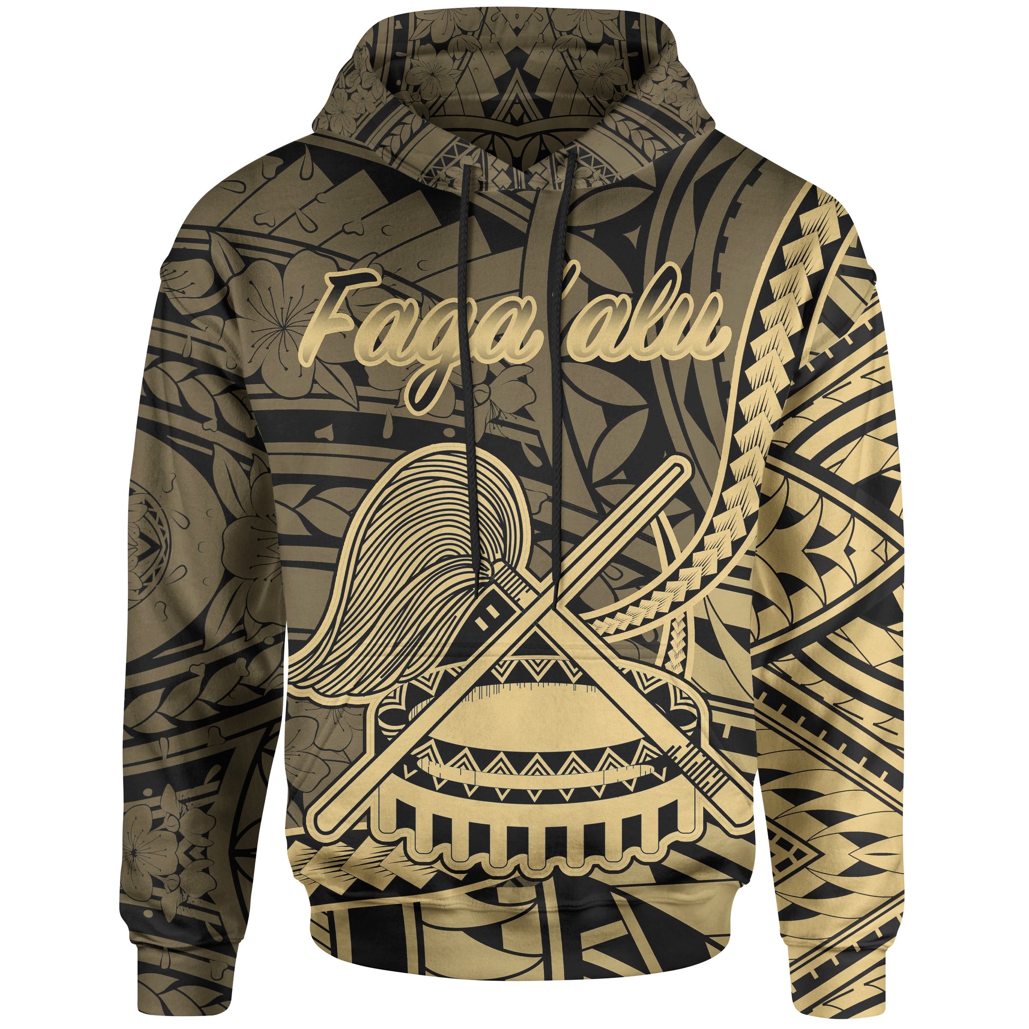 American Samoa Hoodie Fagaalu Polynesian Gold Patterns Unisex Black - Polynesian Pride