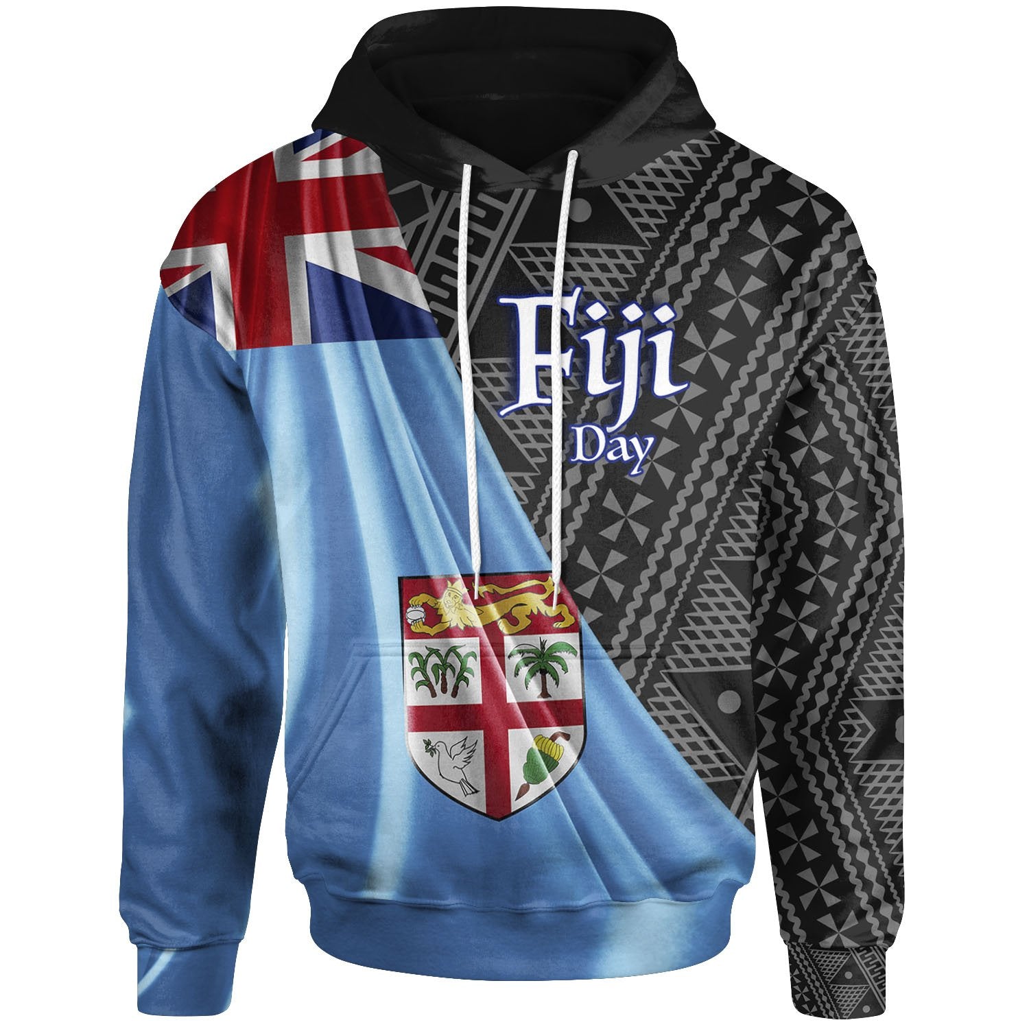 Fiji Hoodie Fiji Day 50th Anniversary With Tapa Patterns Unisex Black - Polynesian Pride