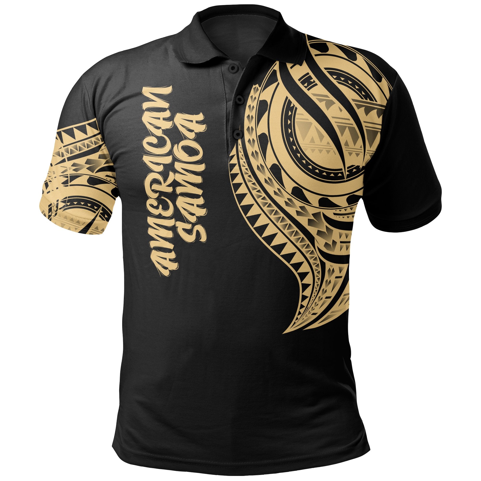 American Samoa Polo Shirt Amerika Samoa Tatau Gold Patterns Unisex Black - Polynesian Pride