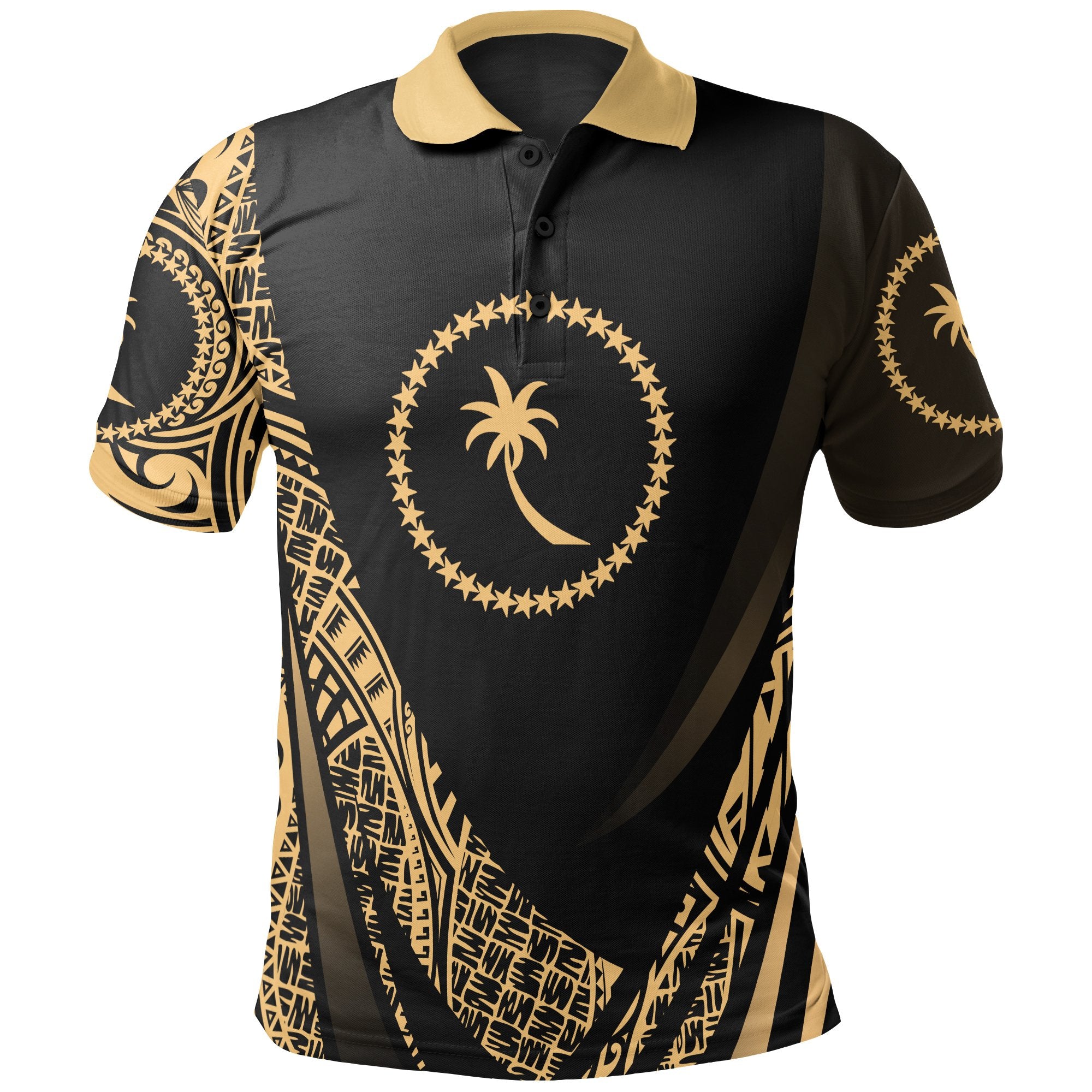 Chuuk State Polo Shirt Gold Polynesian Patterns Sport Style Unisex Black - Polynesian Pride