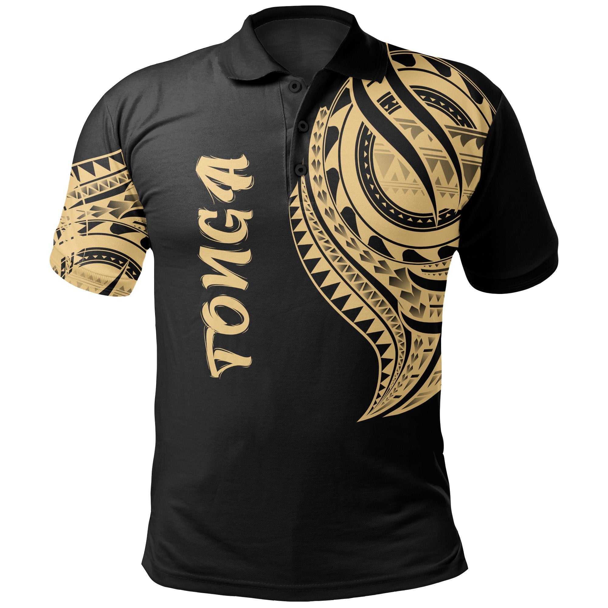 Tonga Polo Shirt Tongan Tatau Gold Patterns Unisex Black - Polynesian Pride