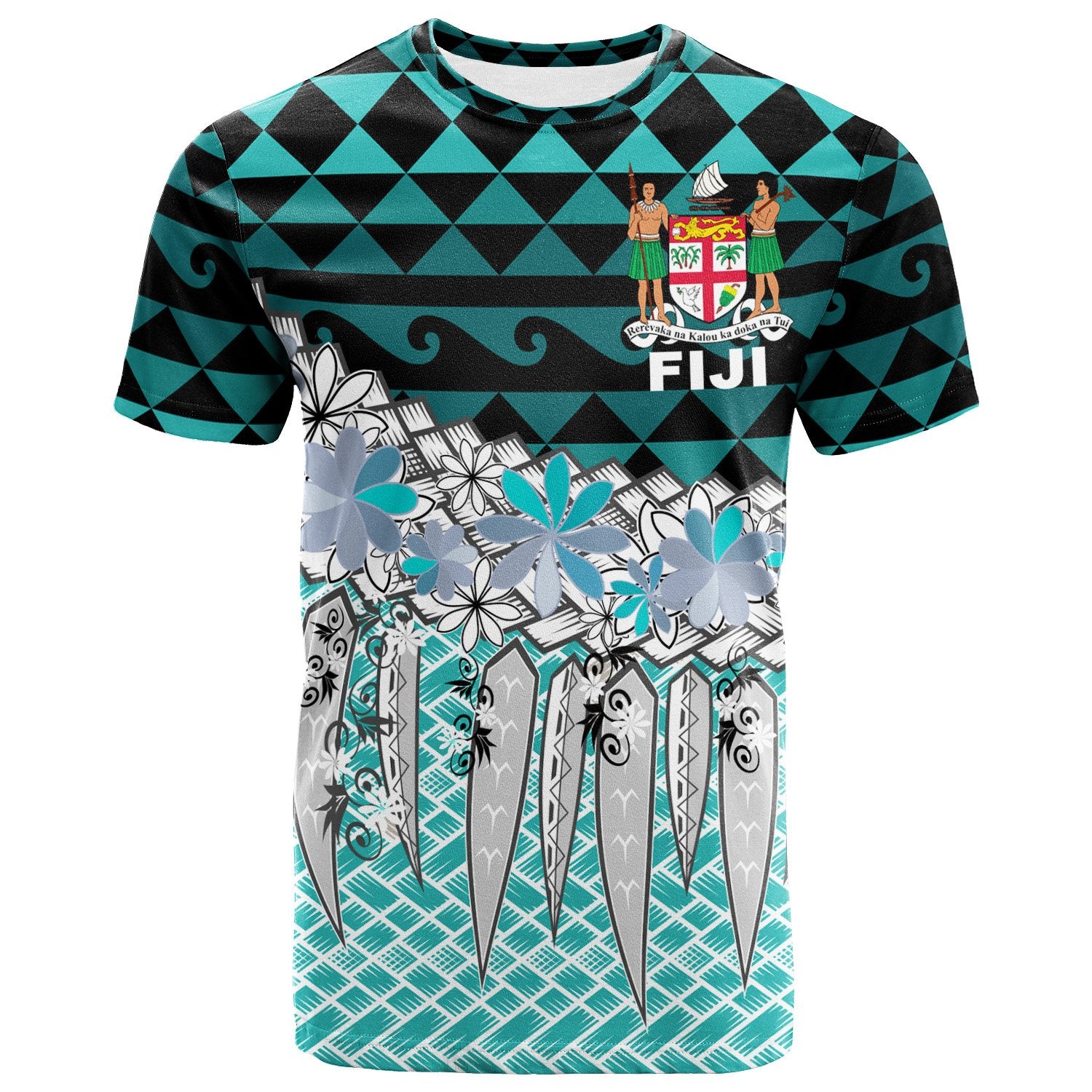 Fiji T Shirt Coconut Leaves Weave Pattern Blue Unisex Blue - Polynesian Pride