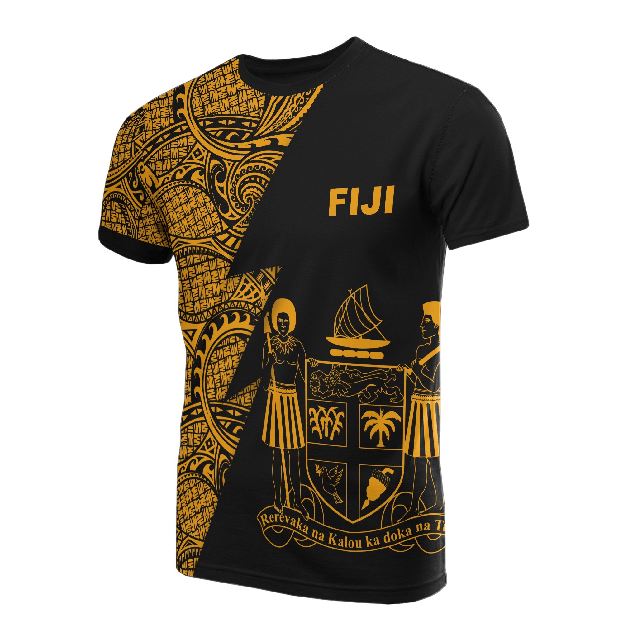 Fiji T Shirt Polynesian Patter Gold Flash Style Unisex Gold - Polynesian Pride