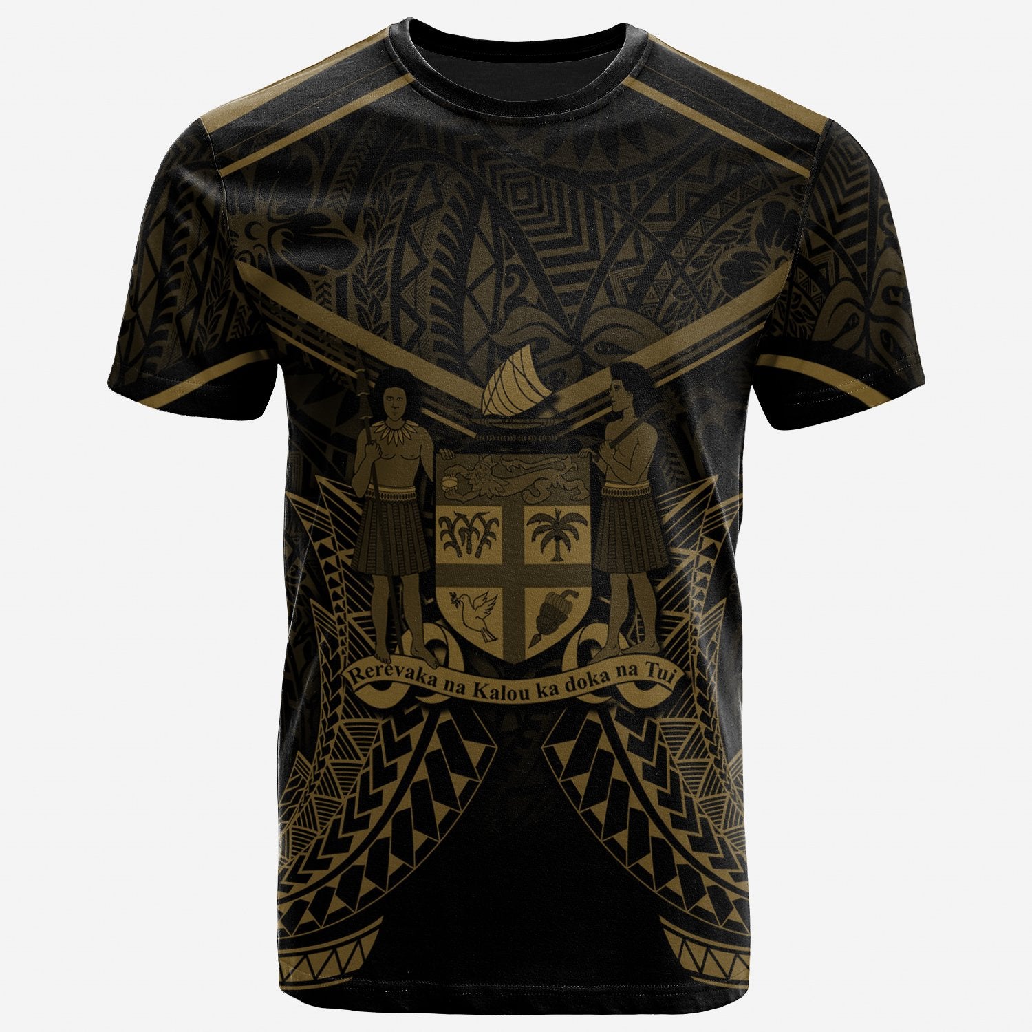 Fiji T Shirt Fijian Seal With Gold Line Style Unisex Black - Polynesian Pride