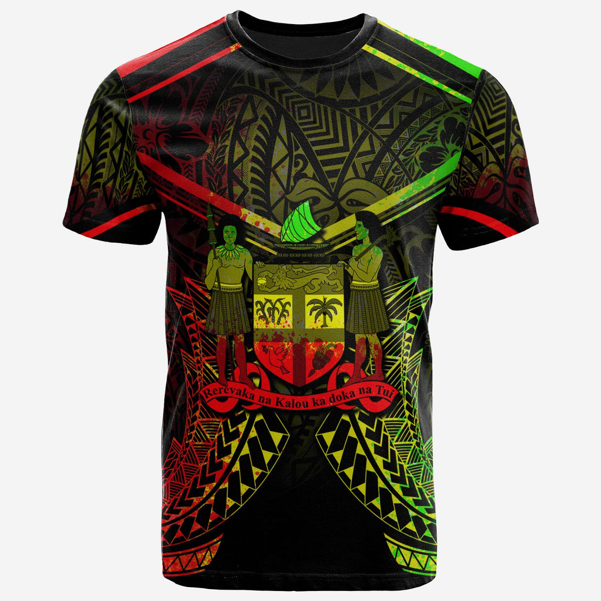 Fiji T Shirt Fijian Seal With Reggae Line Style Unisex Black - Polynesian Pride