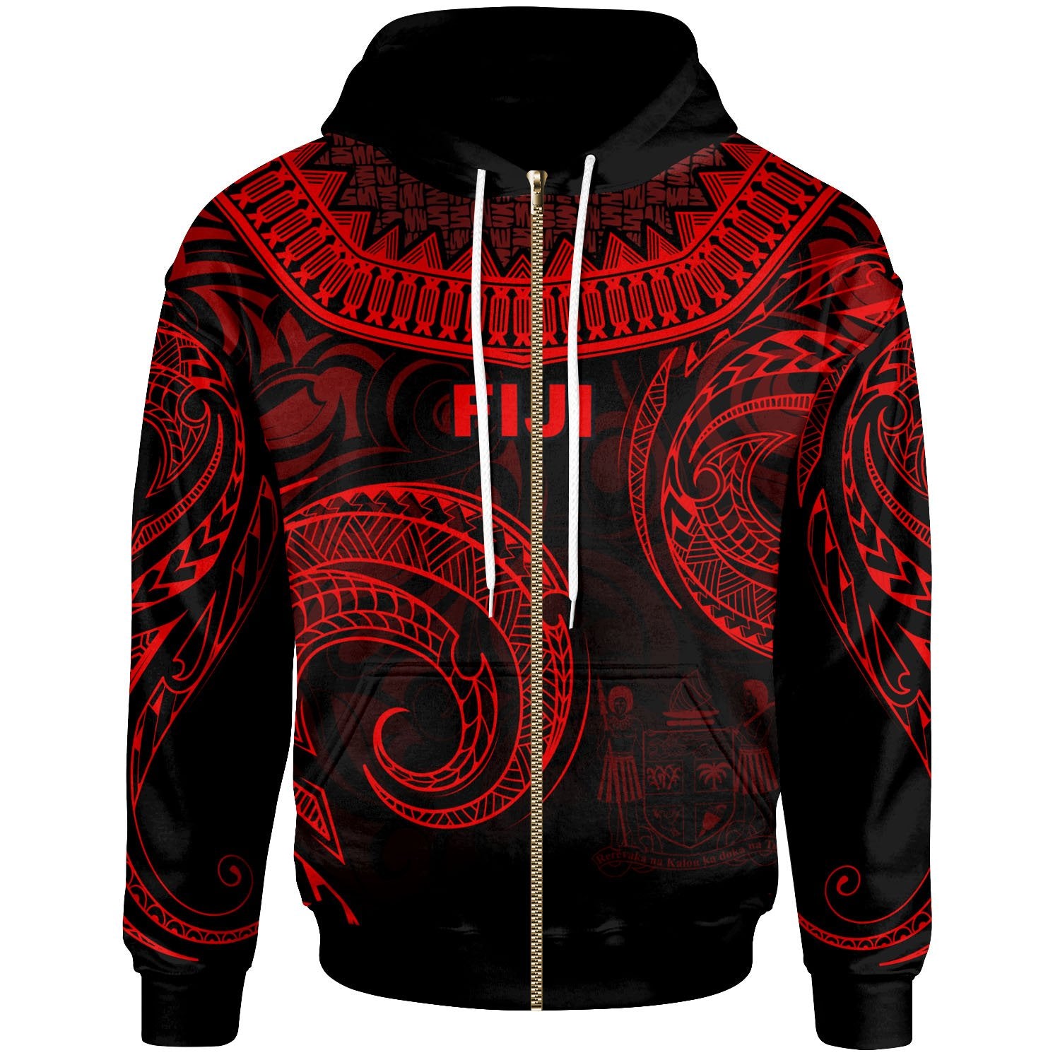 Fiji Zip Hoodie Palm Leaf Texture Red Unisex Red - Polynesian Pride
