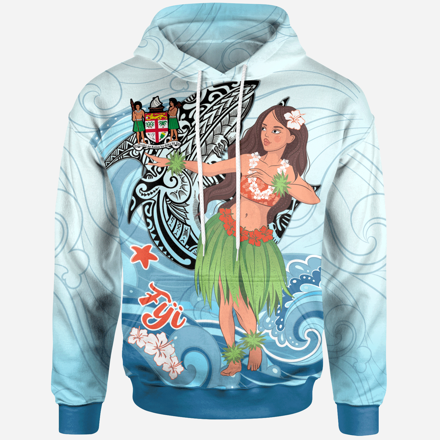 Fiji Hoodie Polynesian Girls With Shark Unisex Blue - Polynesian Pride