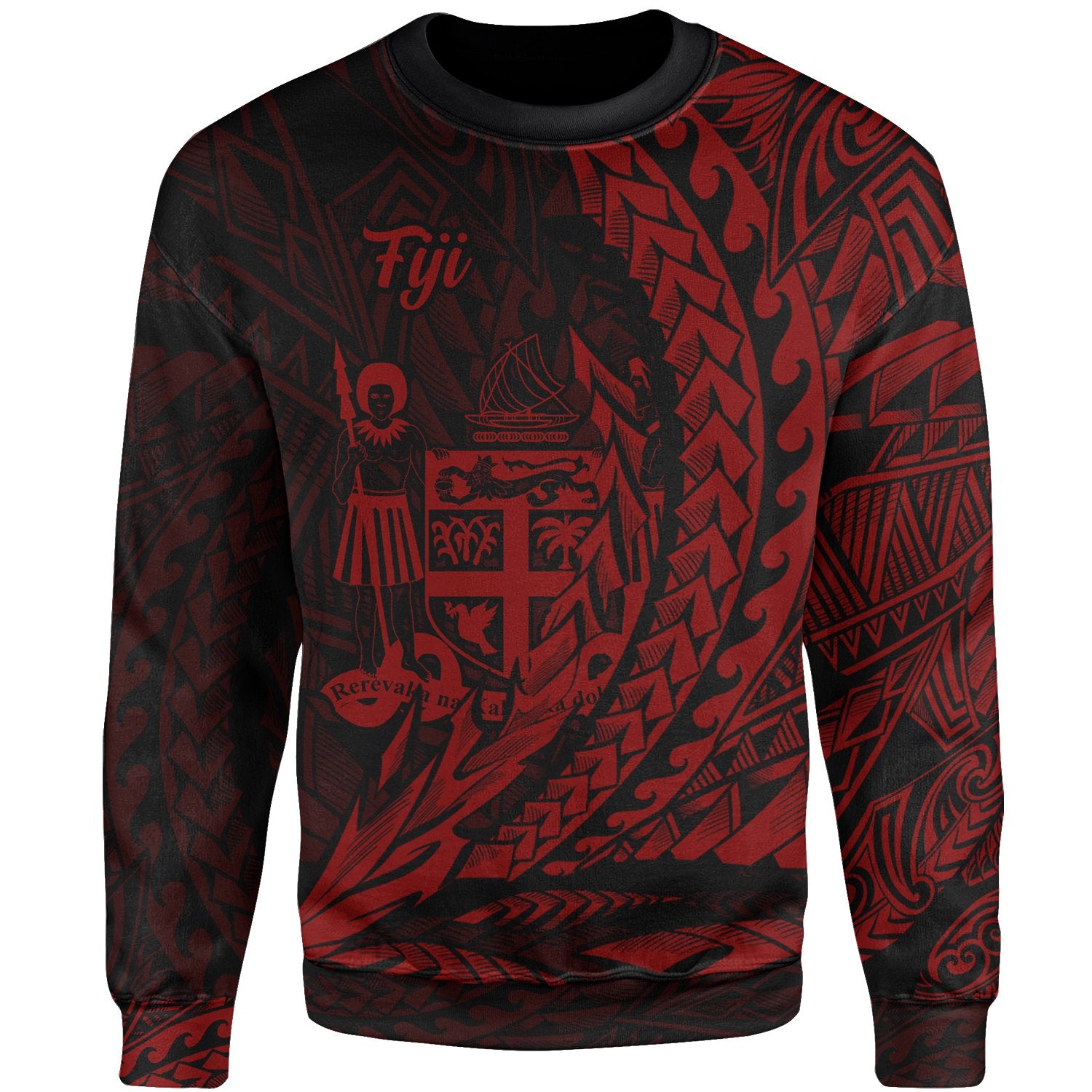 Fiji Sweatshirt - Wings Style Red Color Unisex Red - Polynesian Pride