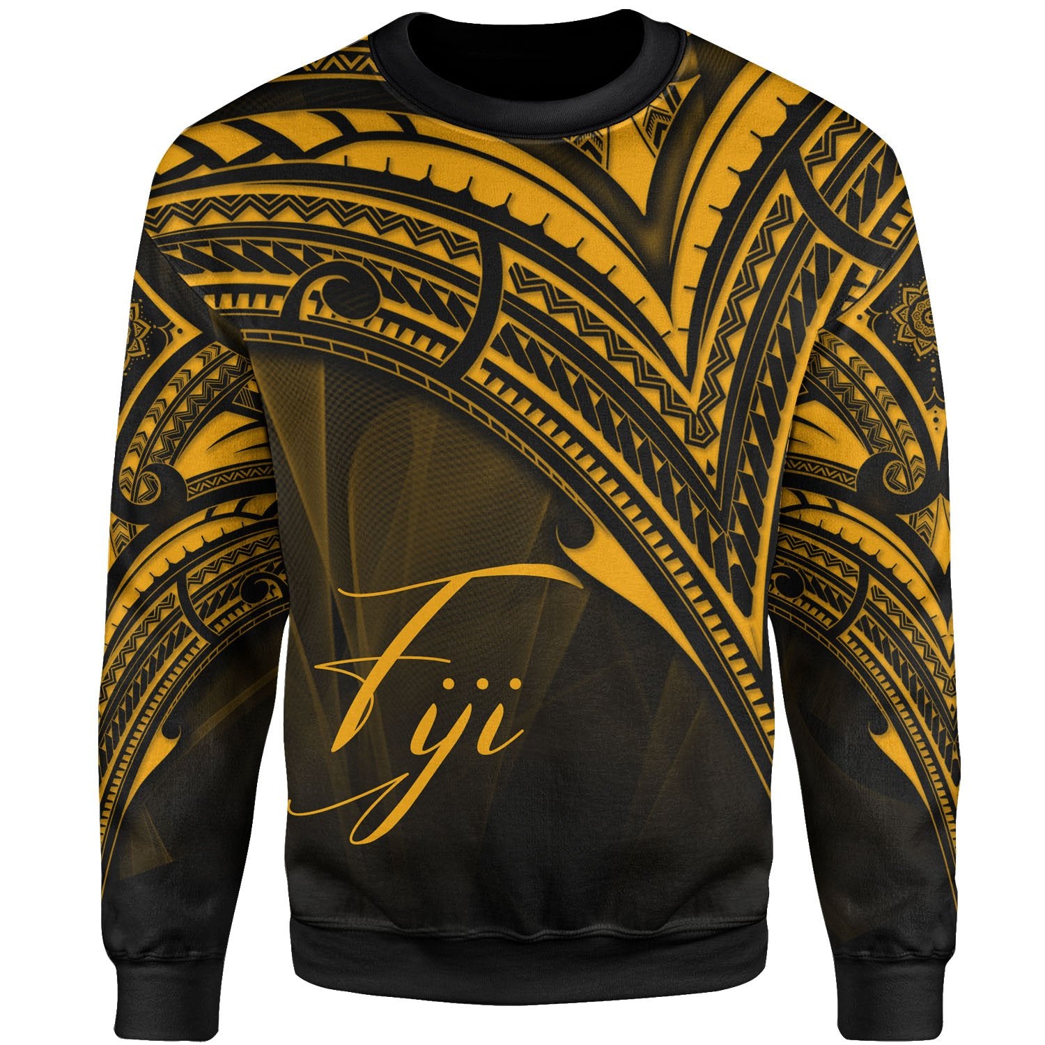 Fiji Sweatshirt - Cross Style Gold Color Unisex Black - Polynesian Pride