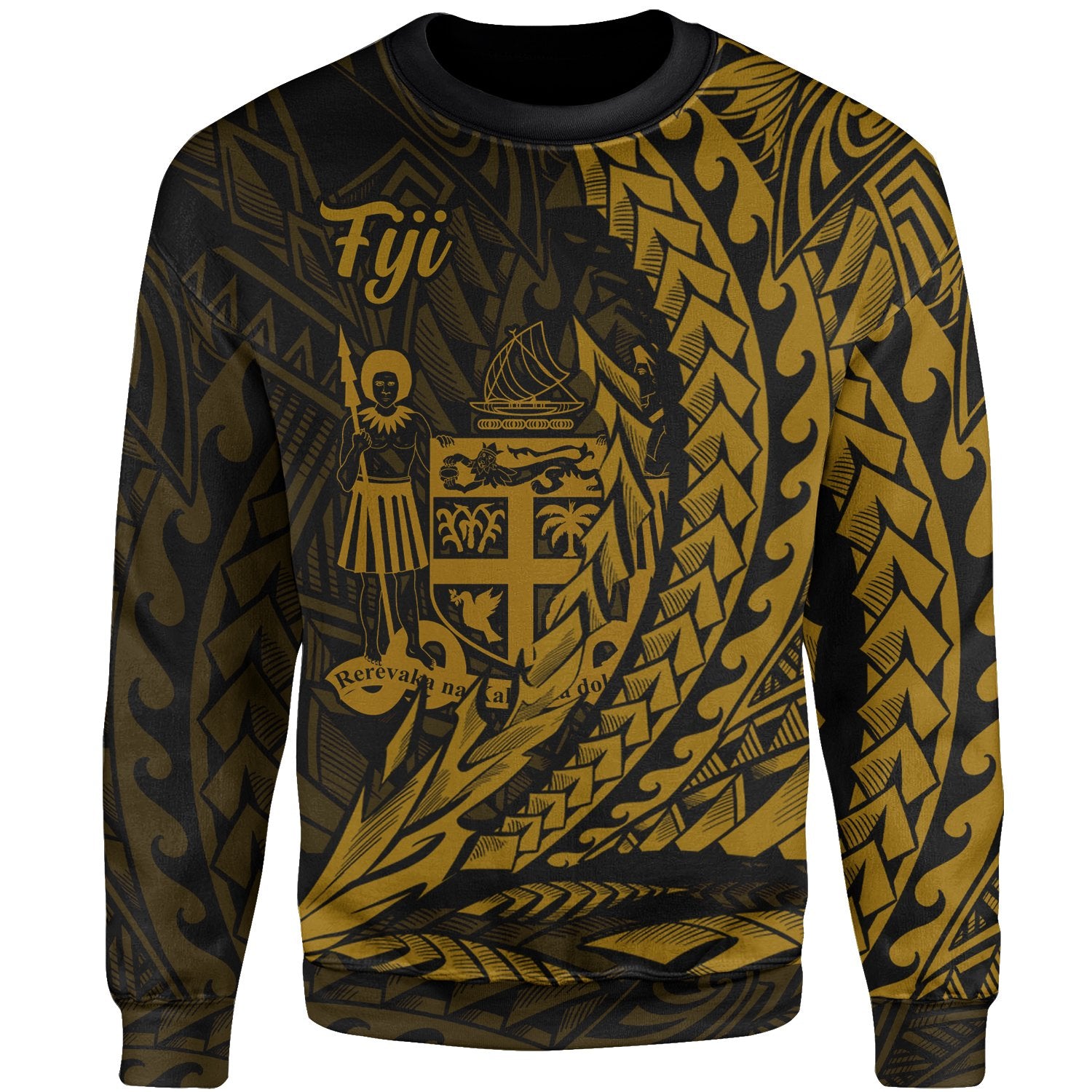 Fiji Sweatshirt - Wings Style Gold Color Unisex Gold - Polynesian Pride