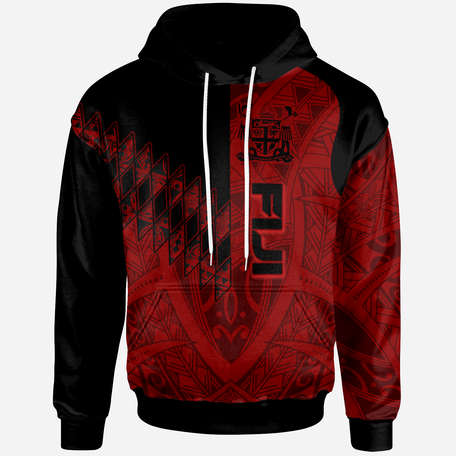 Fiji Hoodie Red Color Symmetry Style Unisex Black - Polynesian Pride