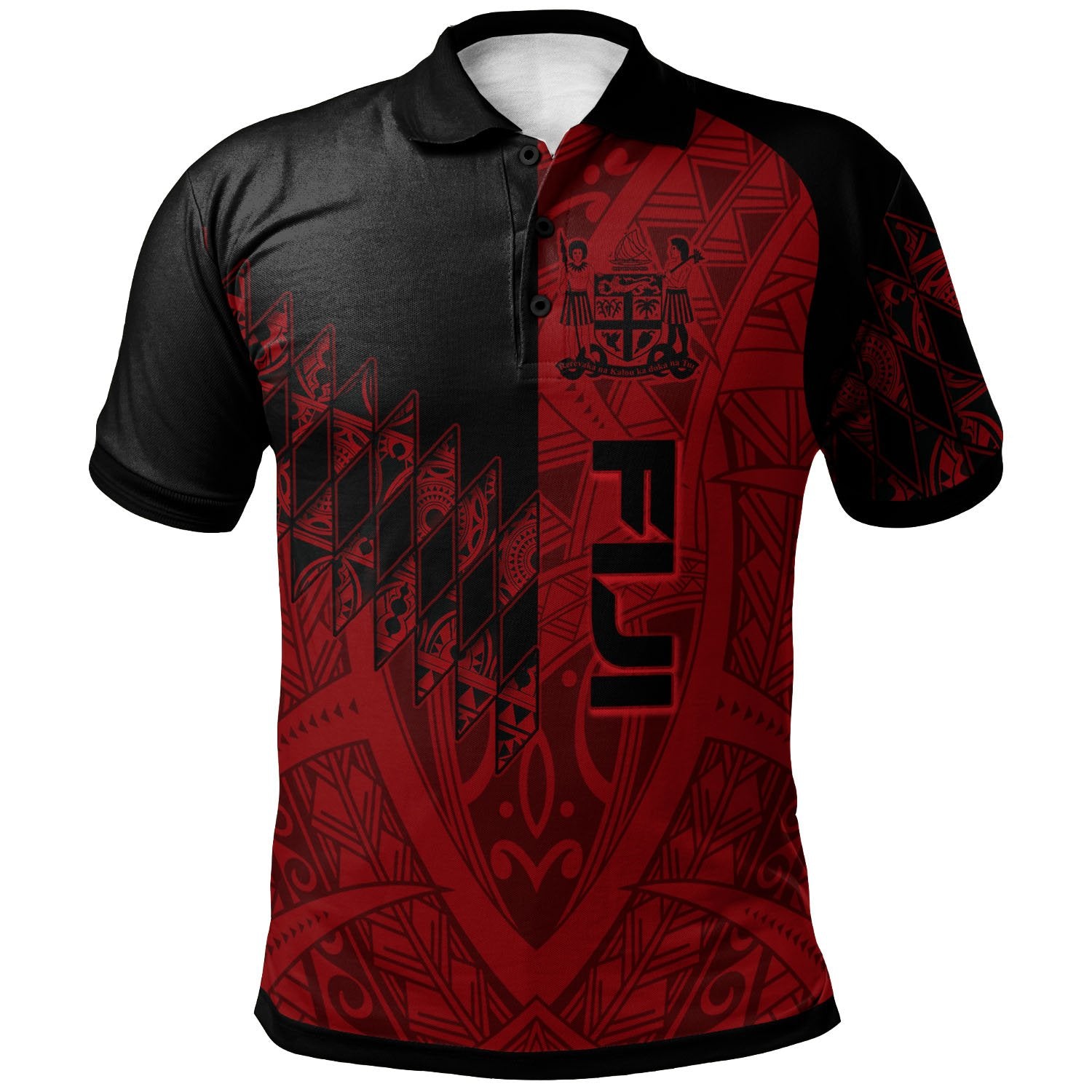 Fiji Polo Shirt Red Color Symmetry Style Unisex Black - Polynesian Pride