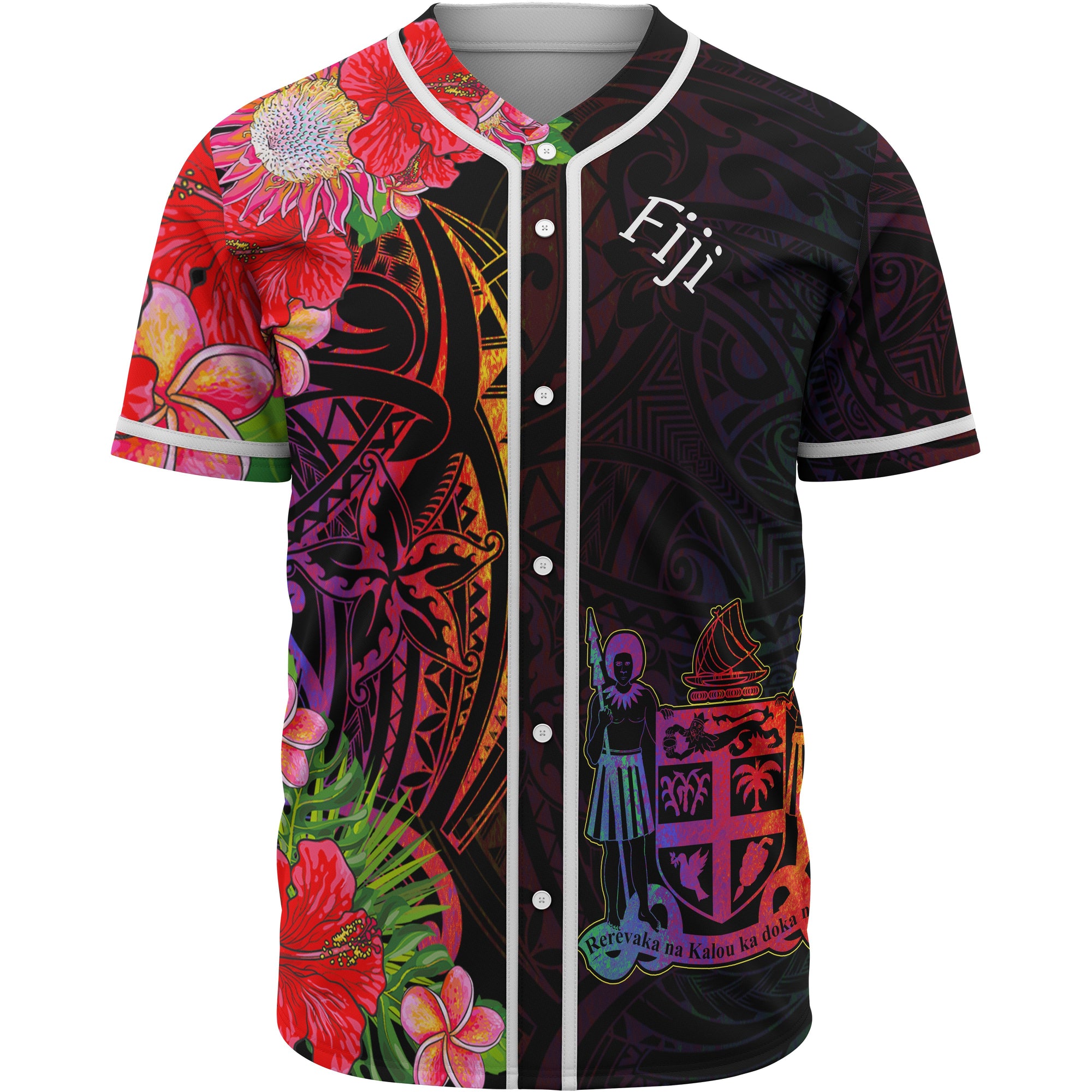 Fiji Baseball Shirt - Tropical Hippie Style Unisex Black - Polynesian Pride