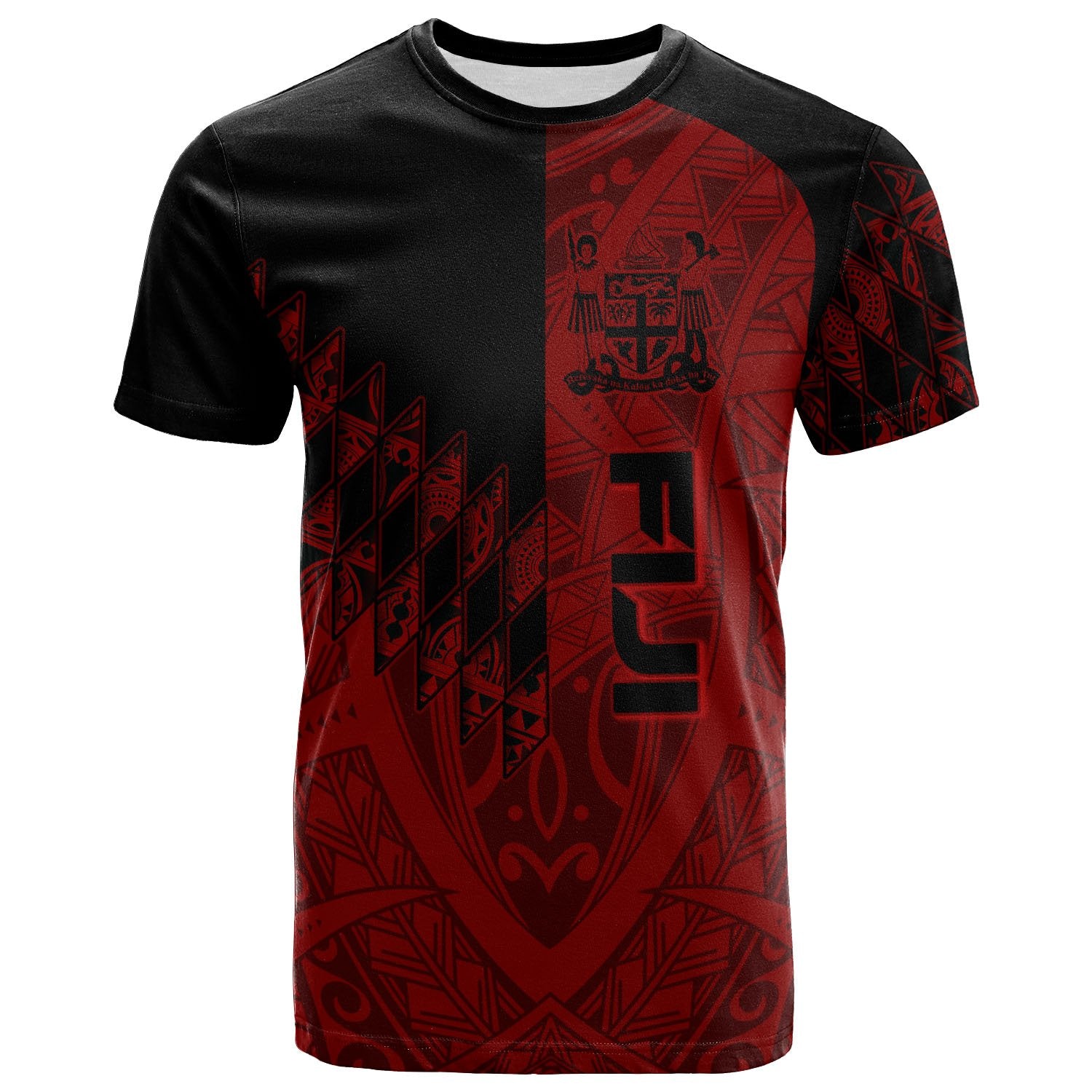 Fiji T Shirt Red Color Symmetry Style Unisex Black - Polynesian Pride