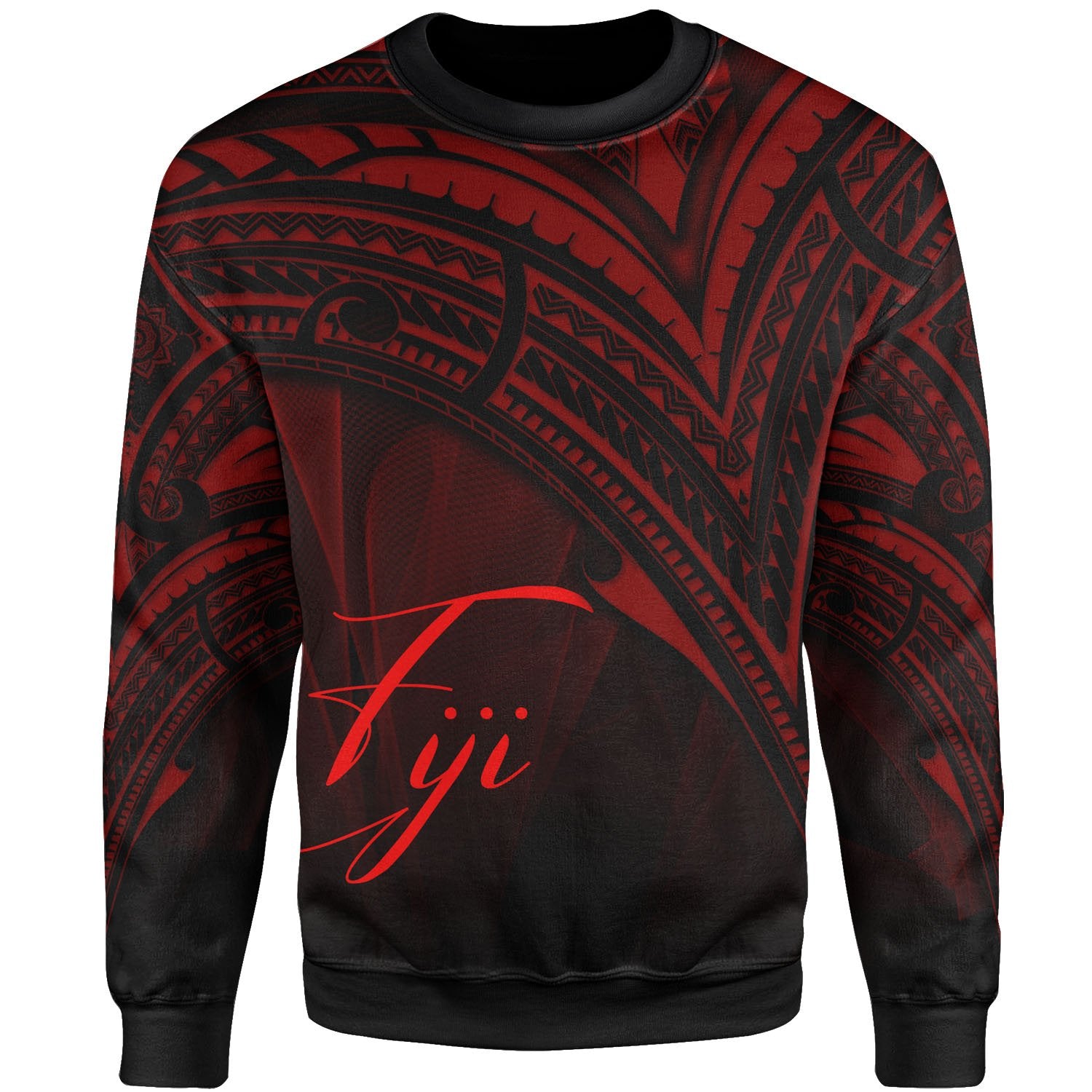 Fiji Sweatshirt - Cross Style Red Color Unisex Black - Polynesian Pride