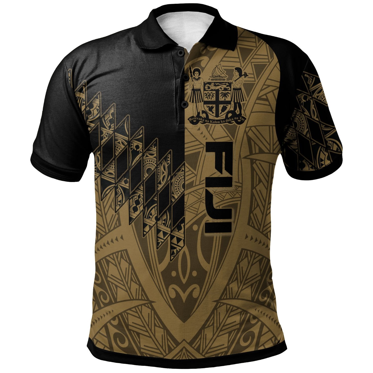 Fiji Polo Shirt Gold Color Symmetry Style Unisex Black - Polynesian Pride