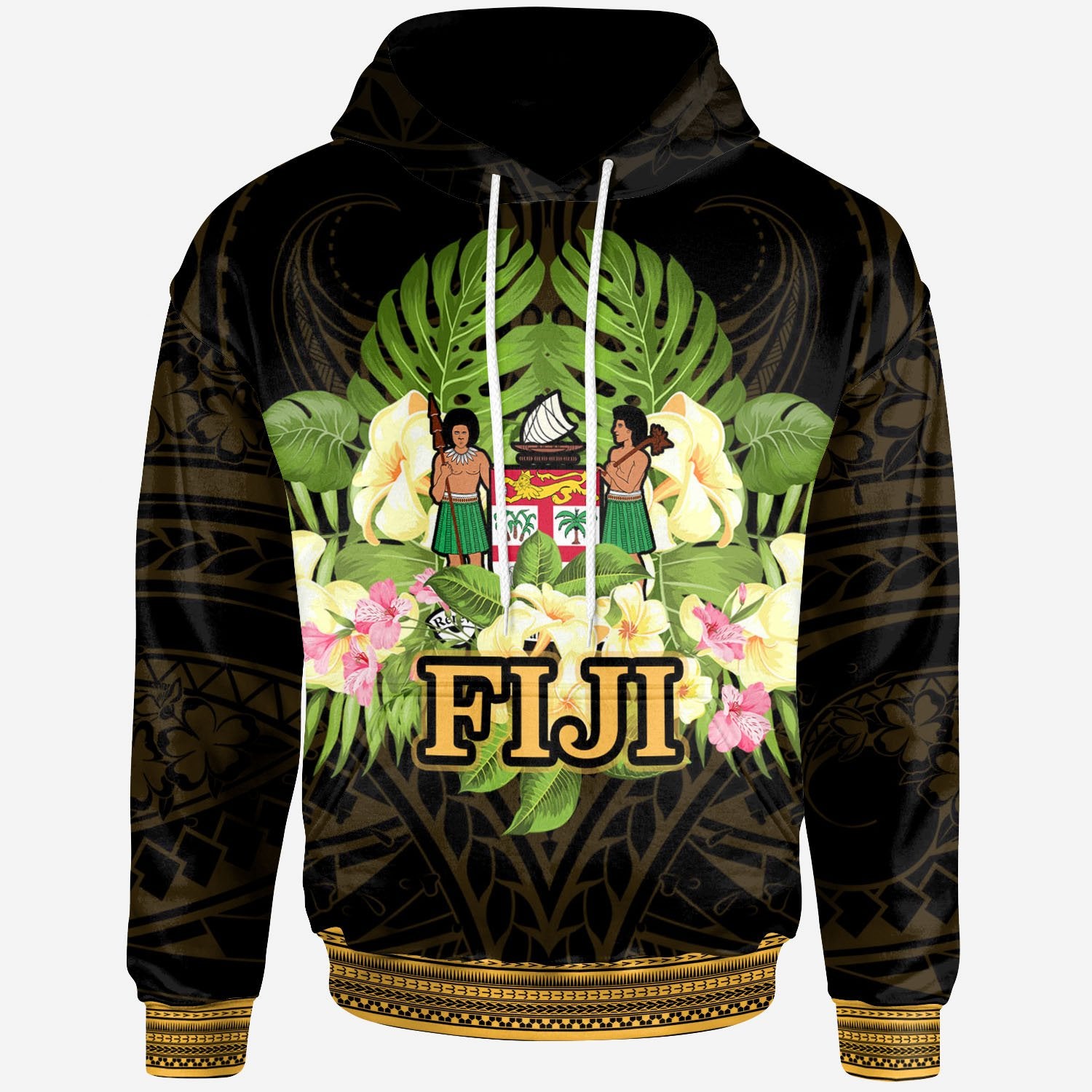 Fiji Hoodie Polynesian Gold Patterns Collection Unisex Black - Polynesian Pride