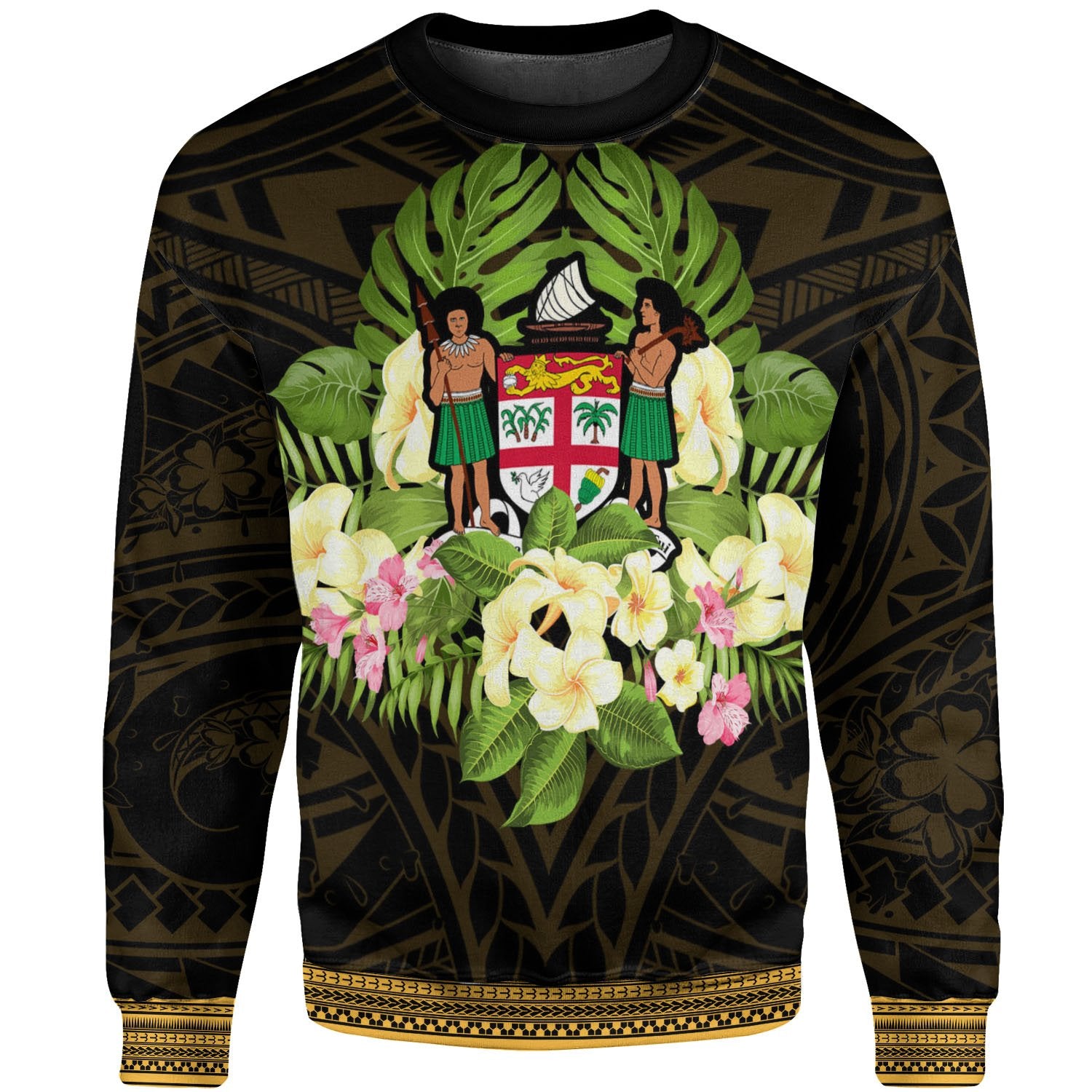 Fiji Sweatshirt - Polynesian Gold Patterns Collection Unisex Black - Polynesian Pride