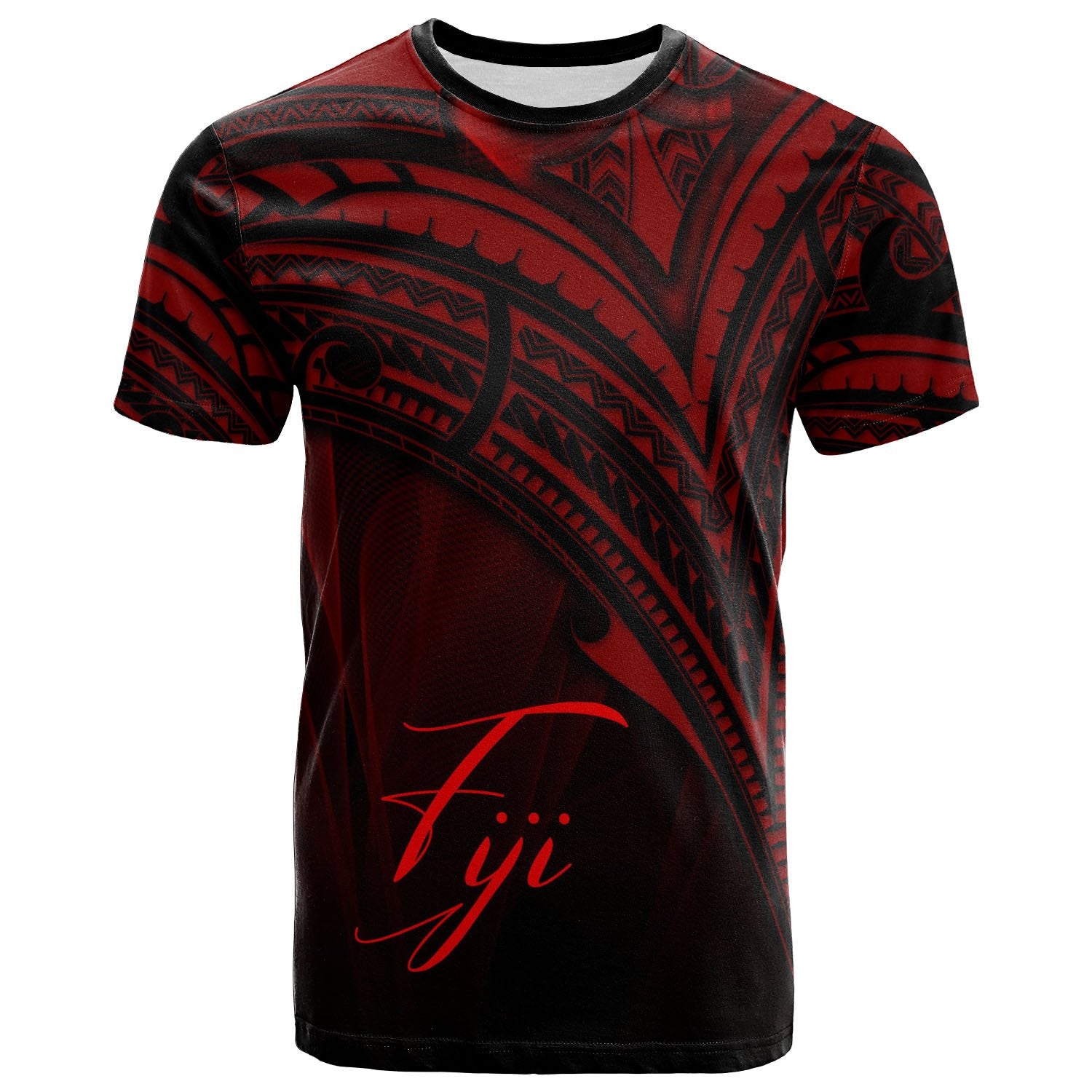 Fiji T Shirt Red Color Cross Style Unisex Black - Polynesian Pride