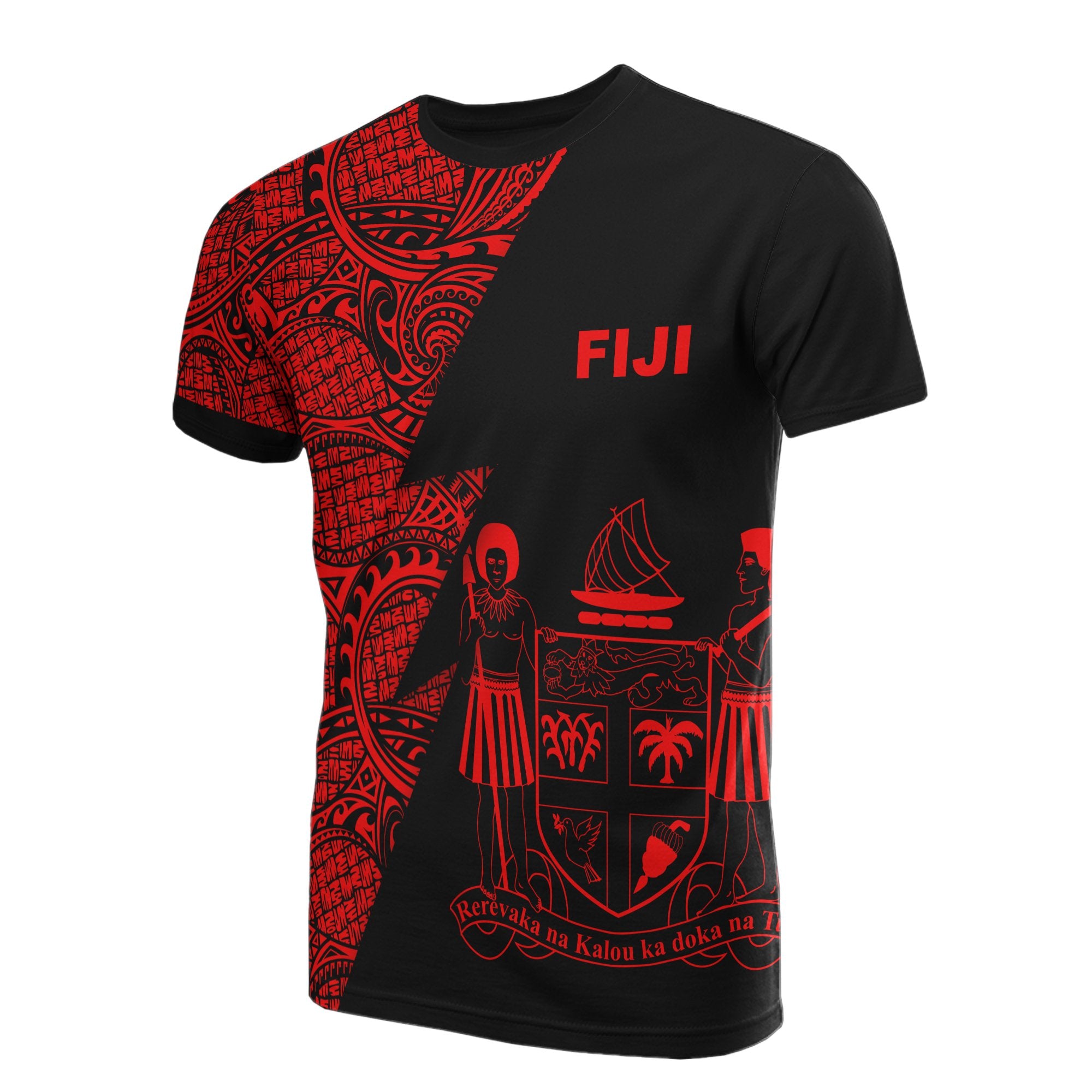 Fiji T Shirt Polynesian Patter Red Flash Style Unisex Red - Polynesian Pride