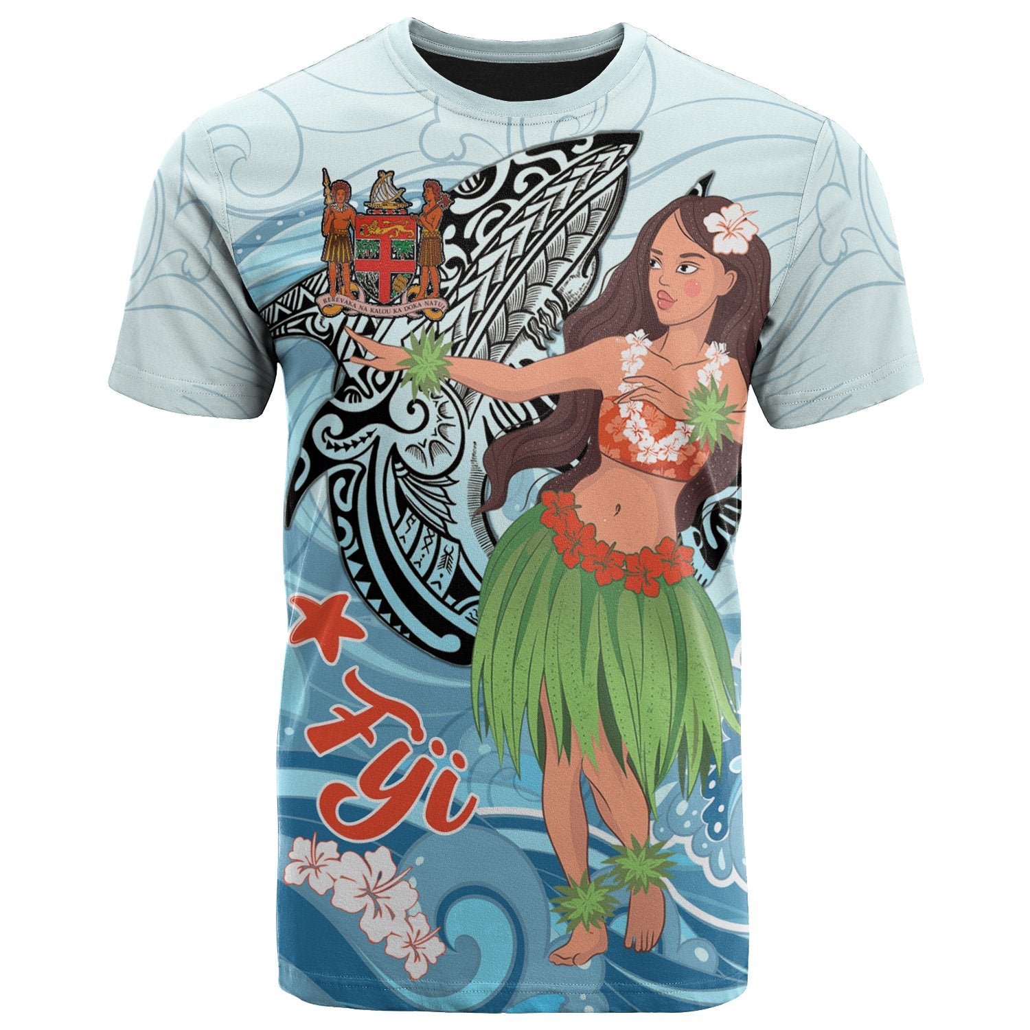 Fiji T Shirt Polynesian Girls With Shark Unisex Black - Polynesian Pride