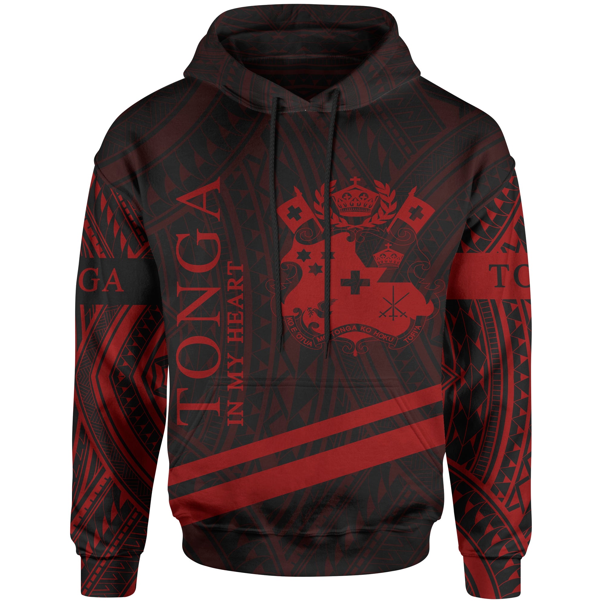 Tonga Hoodie In My Heart Style Red Polynesian Patterns Unisex Black - Polynesian Pride