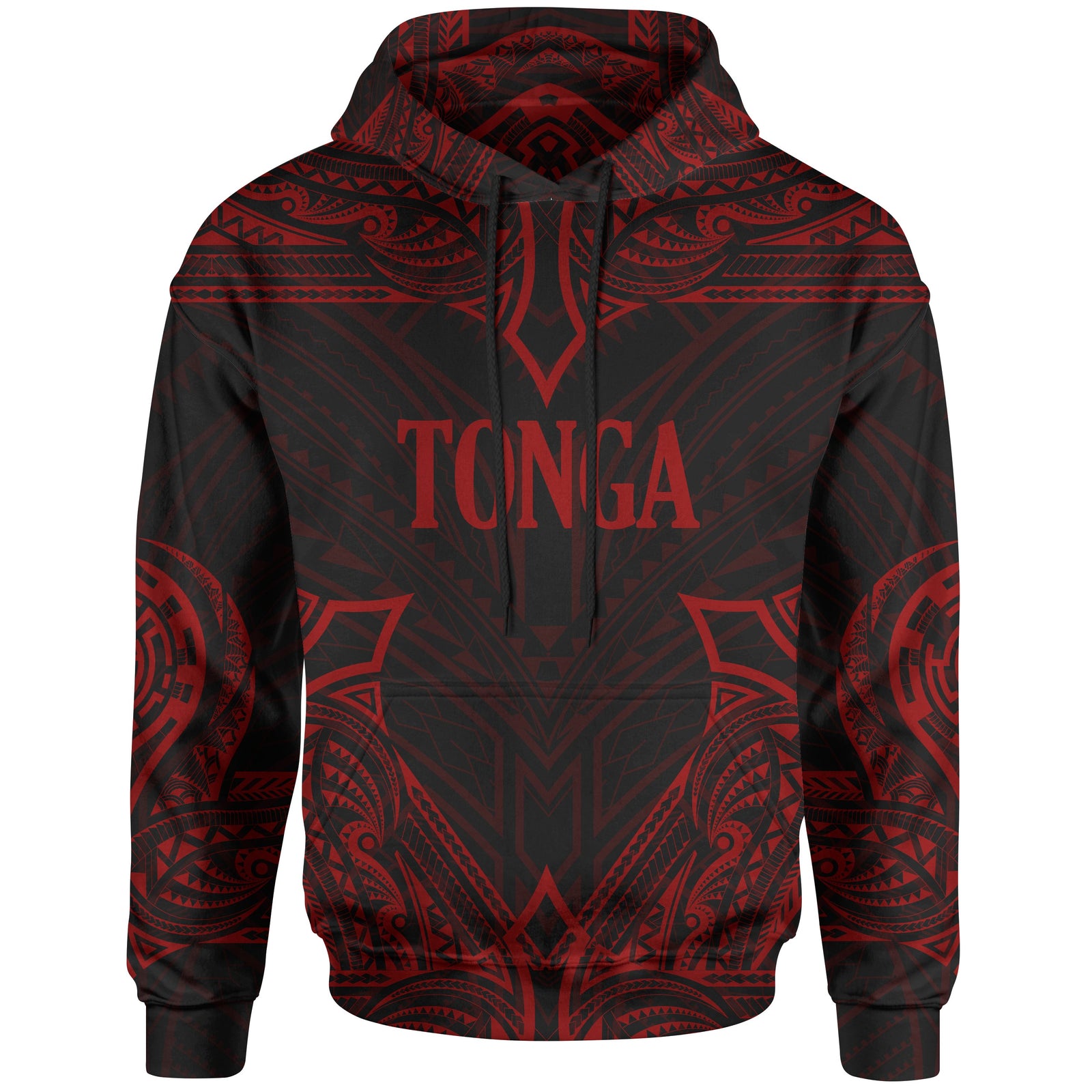 Tonga Hoodie Coat of rms With Patterns Red Color Unisex Black - Polynesian Pride