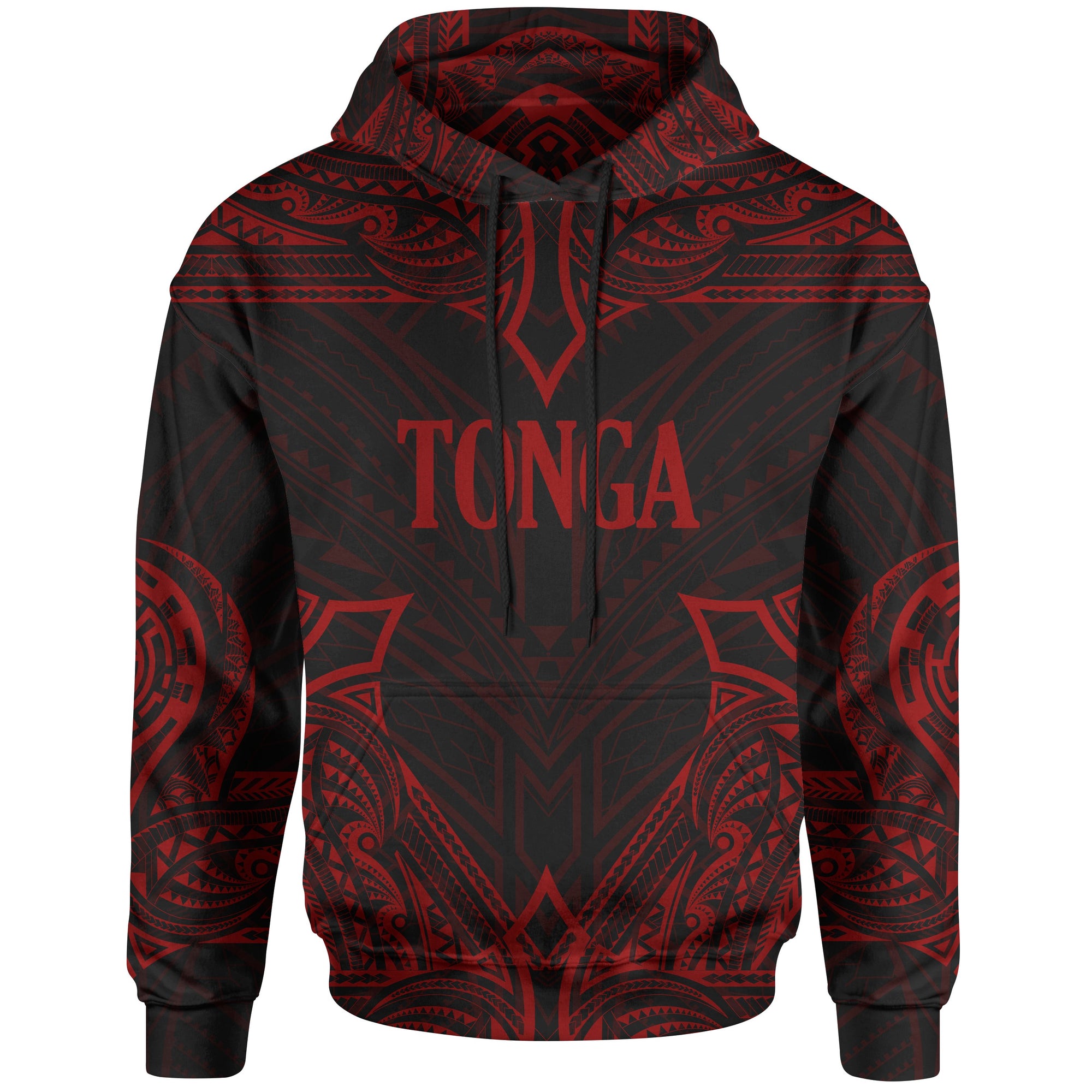 Tonga Hoodie Coat of rms With Patterns Red Color Unisex Black - Polynesian Pride