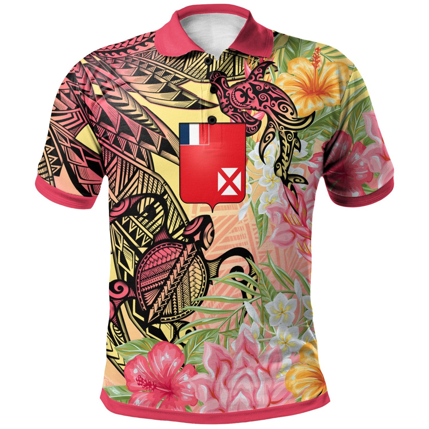 Wallis and Futuna Polo Shirt Flowers Tropical With Sea Animals Unisex Pink - Polynesian Pride