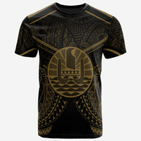 French Polynesia T Shirt National Seal With Gold Line Style Unisex Black - Polynesian Pride