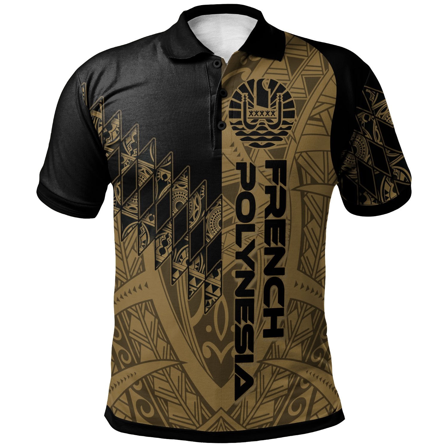 French Polynesia Polo Shirt Gold Color Symmetry Style Unisex Black - Polynesian Pride