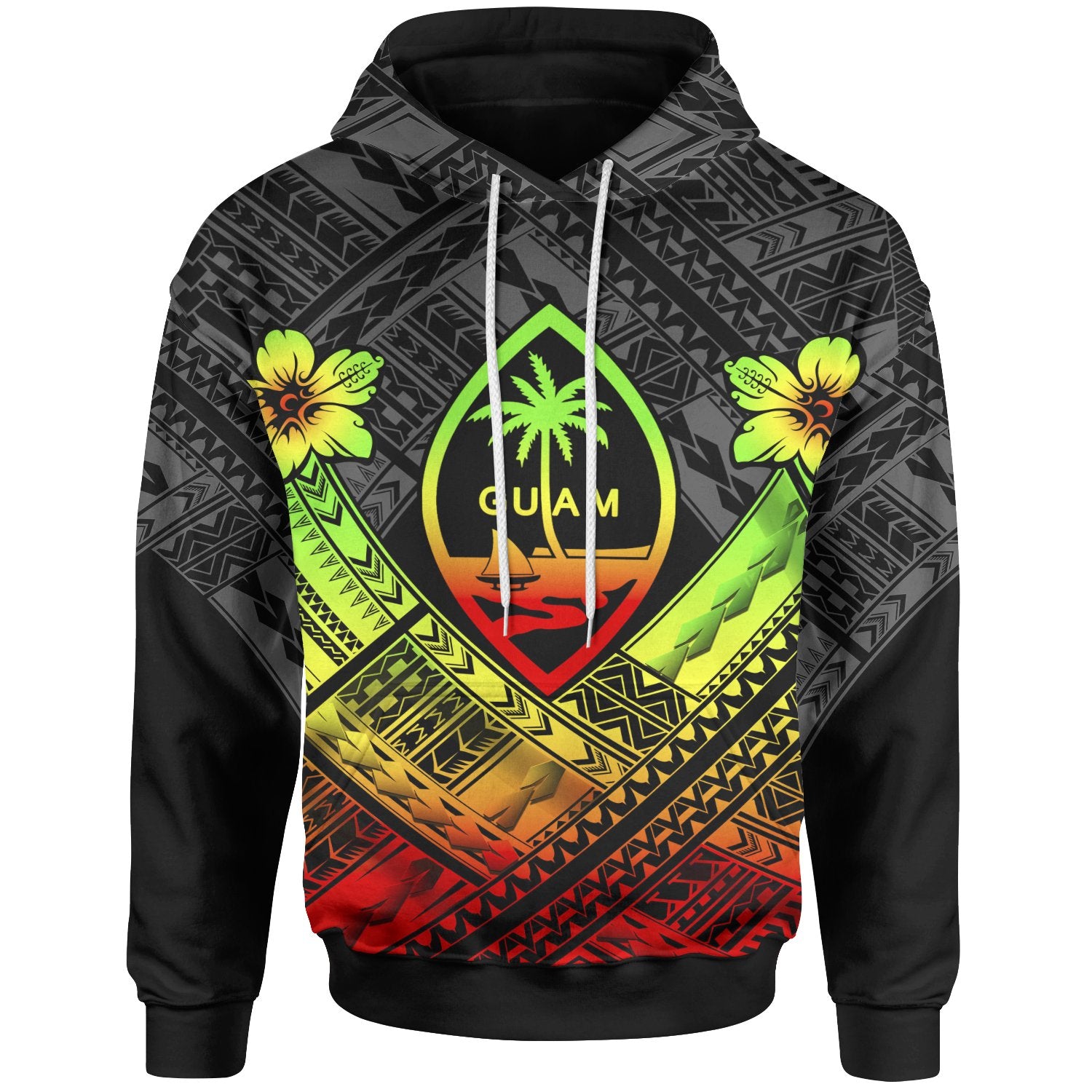 Guam Polynesian Hoodie Guam Reggae Seal Camisole Hibiscus Style Unisex Reggae - Polynesian Pride