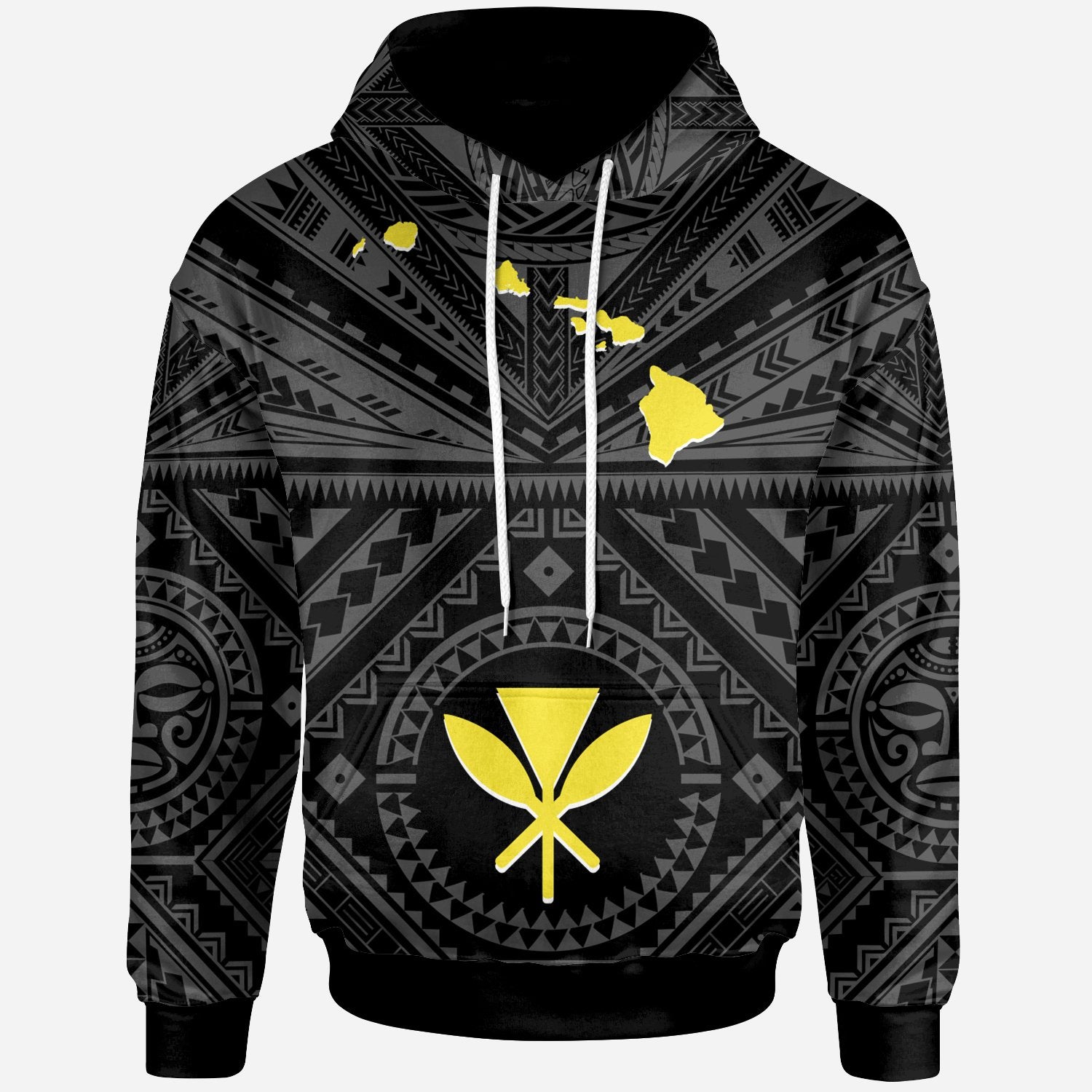 Hawaii Hoodie Kanaka Maoli and Map (Black) Unisex Black - Polynesian Pride