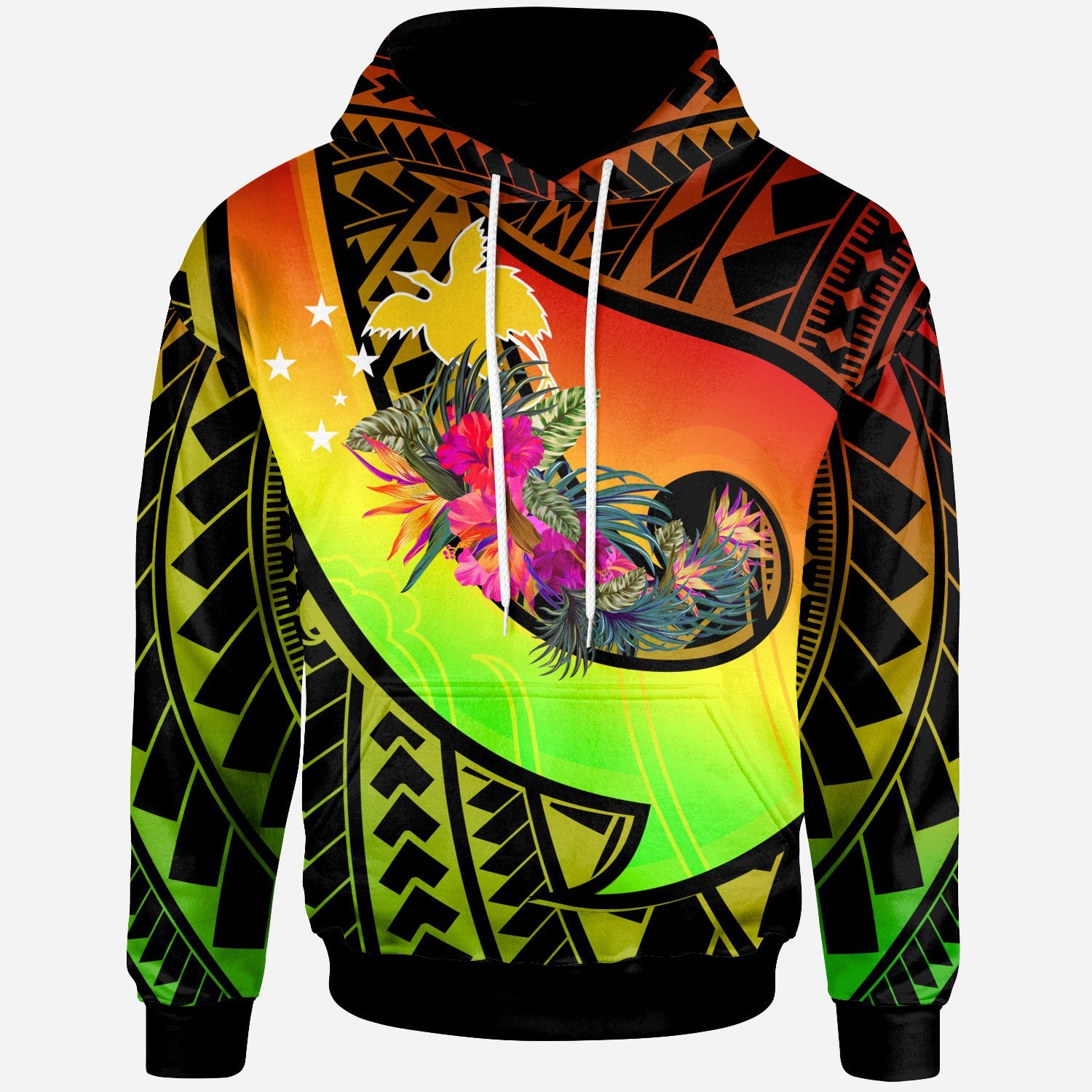 Papua New Guinea Hoodie Polynesian Hook and Hibiscus (Raggae) Unisex Raggae - Polynesian Pride