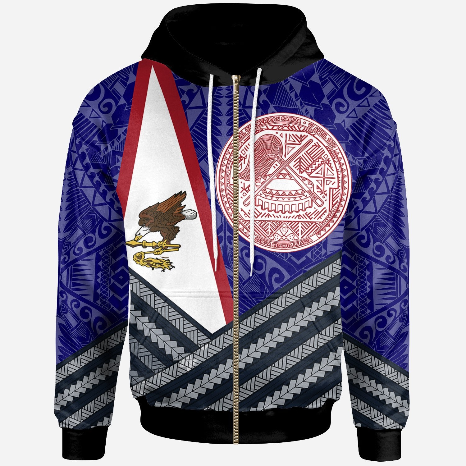 American Samoa Polynesian Zip up Hoodie American Samoa Flag and Seal Unisex Blue - Polynesian Pride