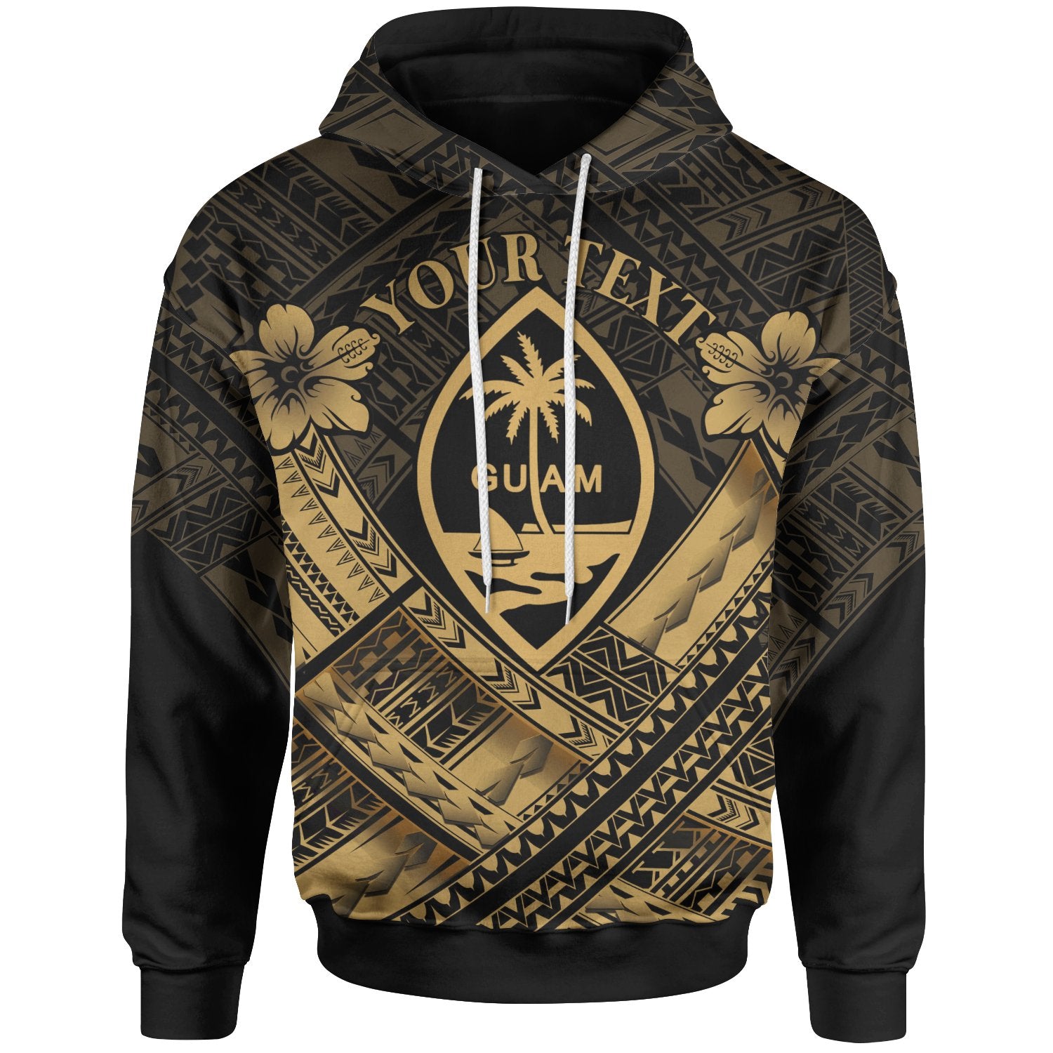 Guam Polynesian Custom Hoodie Guam Gold Seal Camisole Hibiscus Style Unisex Gold - Polynesian Pride