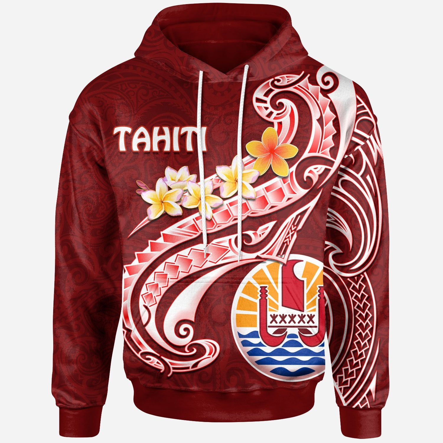 Tahiti Hoodie Tahiti Seal Polynesian Patterns Plumeria Unisex Red - Polynesian Pride