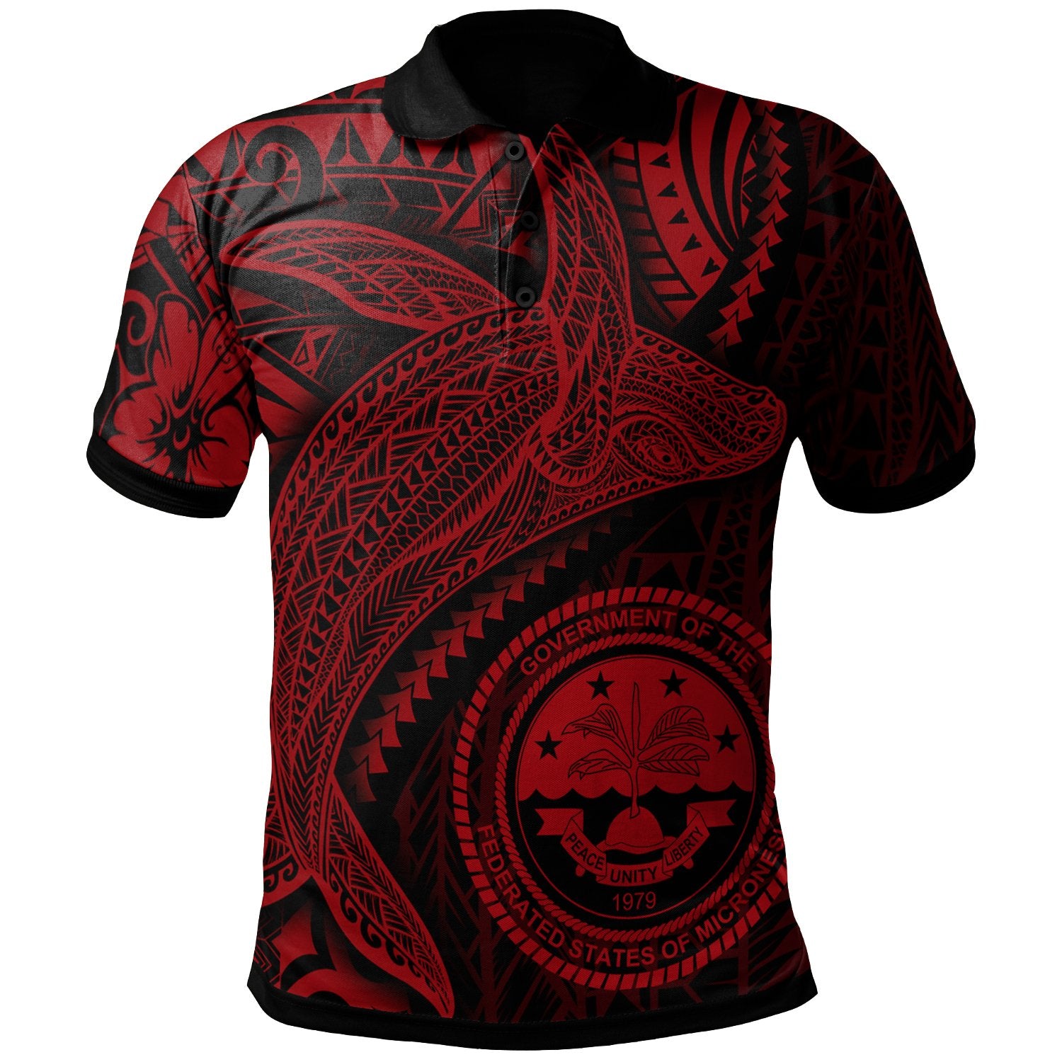 Federated States of Micronesia Polo Shirt Humpback Whale and Coat of Arms Red Unisex Red - Polynesian Pride