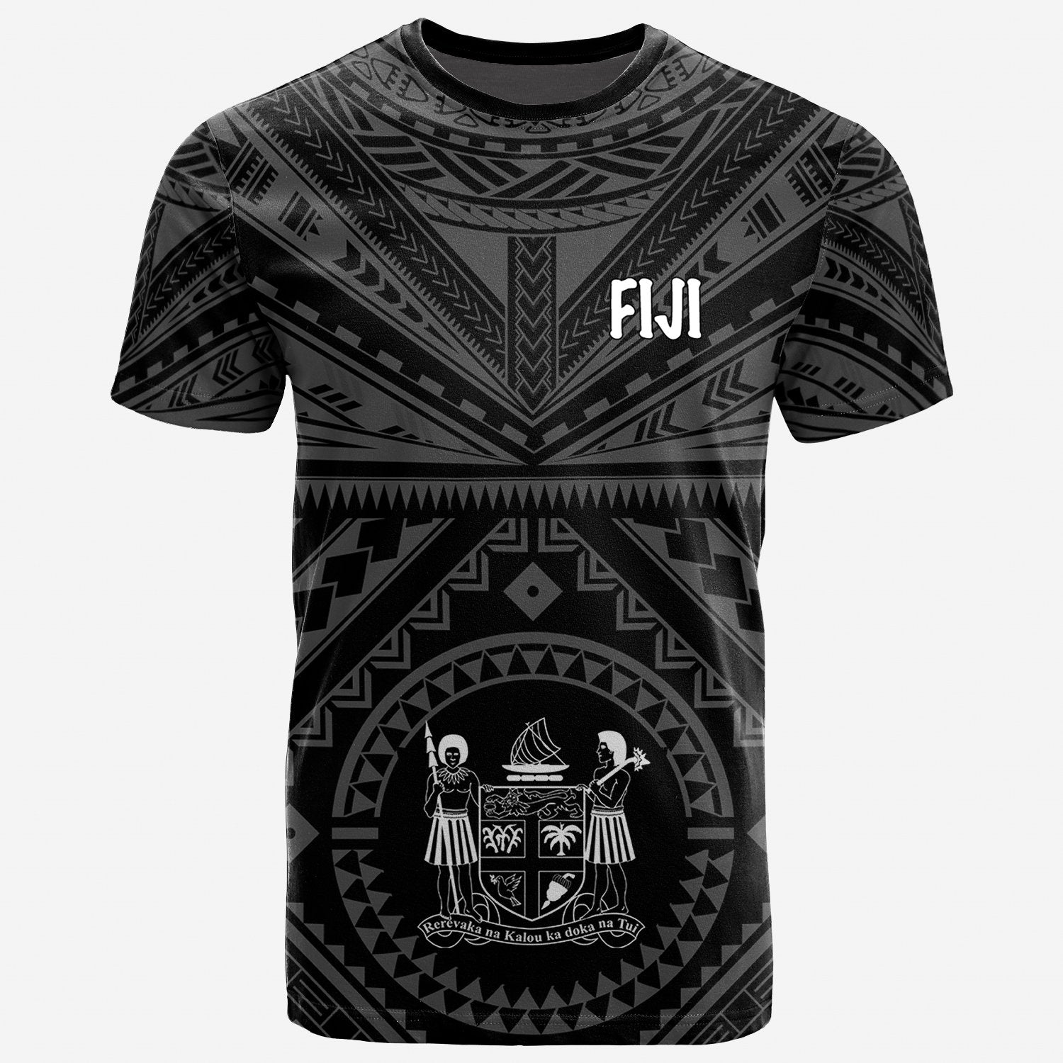 Fiji T Shirt Fijian Seal With Polynesian Tattoo Style (Black) Unisex Black - Polynesian Pride