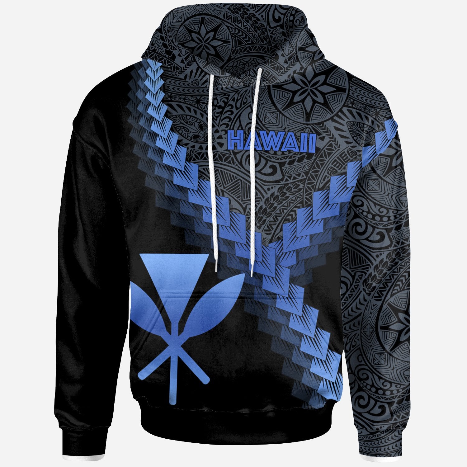 Hawaii Kanaka Maoli Hoodie Hawaii Kanaka Maoli Coat of Arms With Polynesian Tattoo Blue Unisex Blue - Polynesian Pride