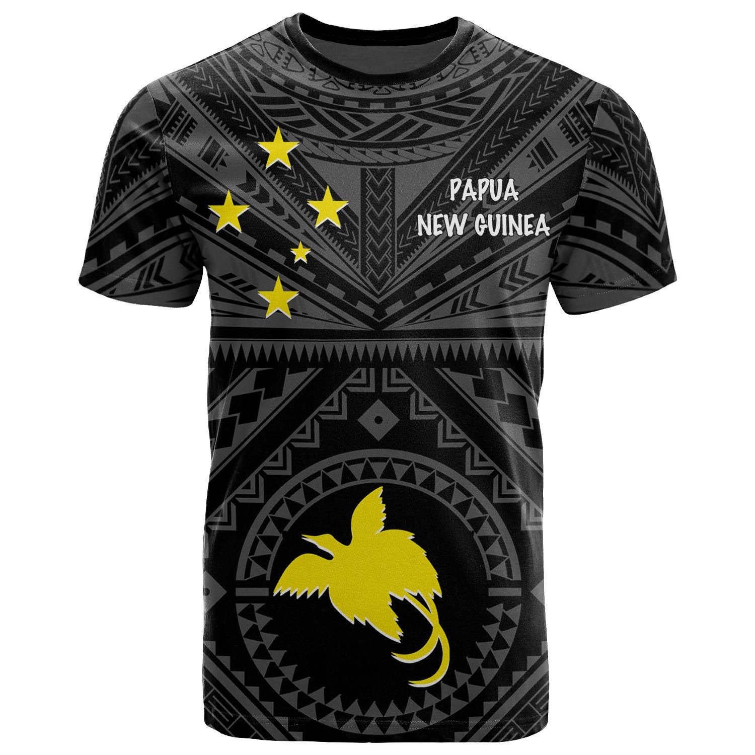 Papua New Guinea T Shirts Flag With Polynesian Patterns (Black) Unisex Black - Polynesian Pride