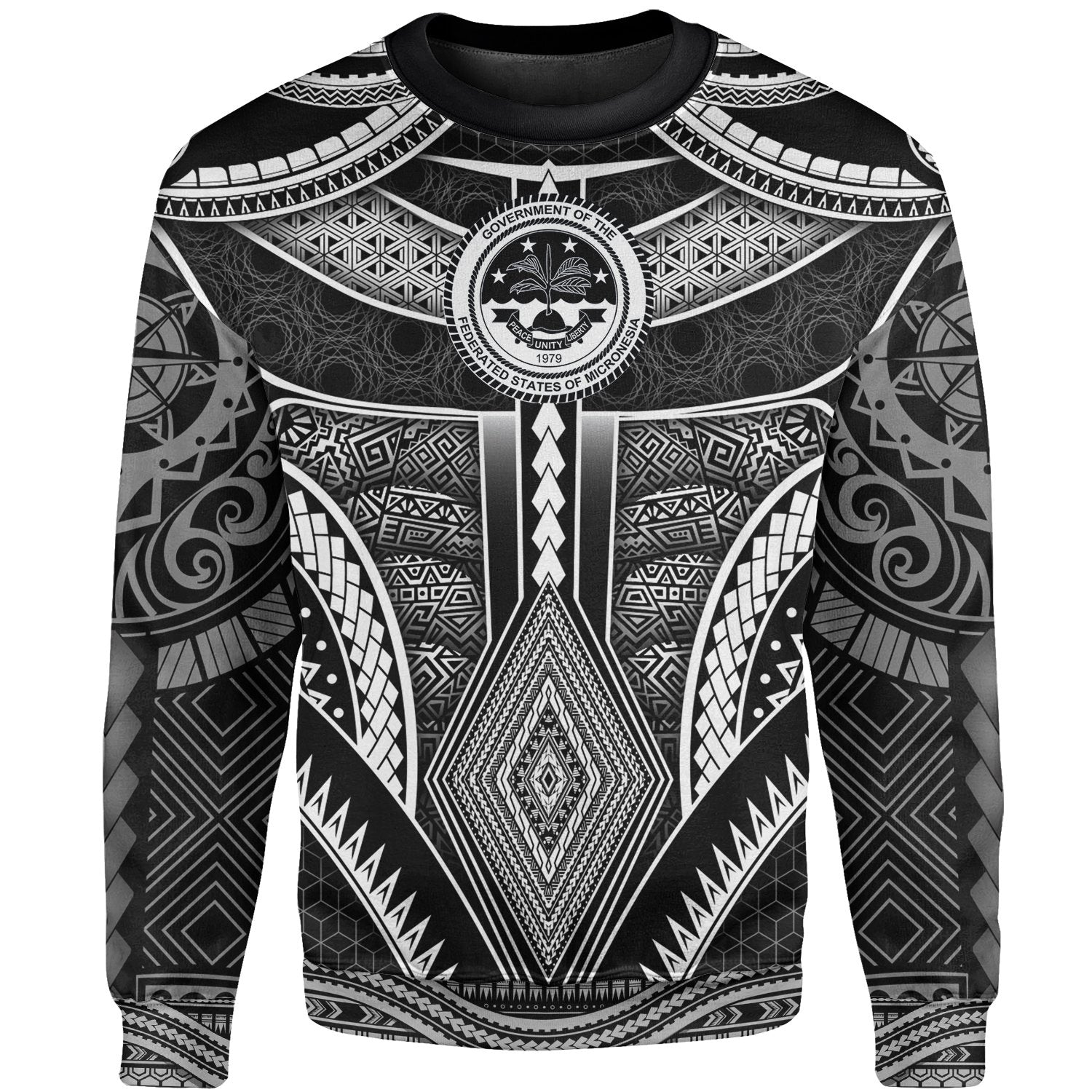 Polynesian FSM Sweat Shirt Poly Pattern With COA Federated States of Micronesia Unisex Black - Polynesian Pride