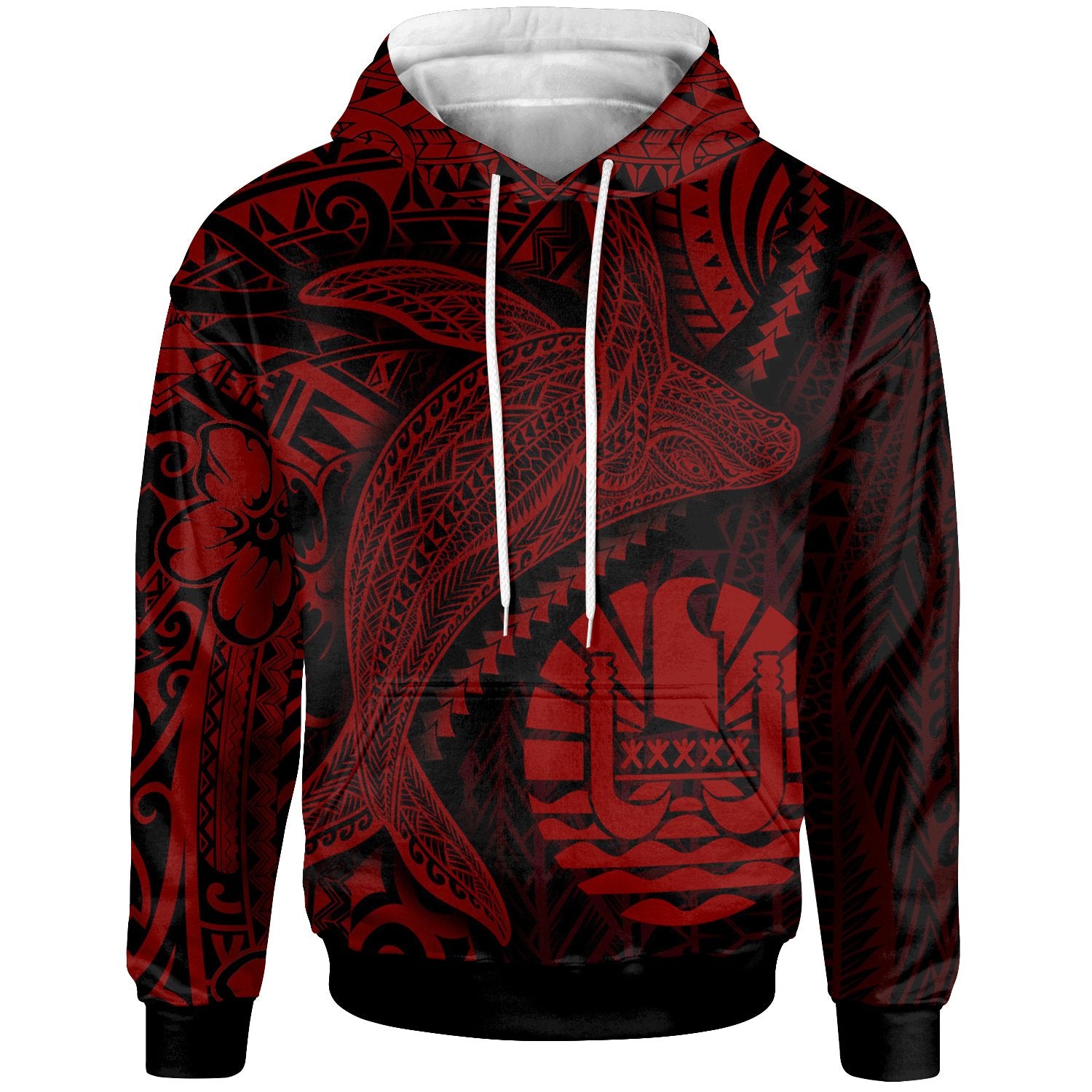 Tahiti Hoodie Humpback Whale & Coat of Arms Red Unisex Red - Polynesian Pride