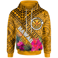 Hawaii Hoodie Kanaka Maoli With Hibiscus On Polynesian Patterns (YELLOW) Unisex Yellow - Polynesian Pride