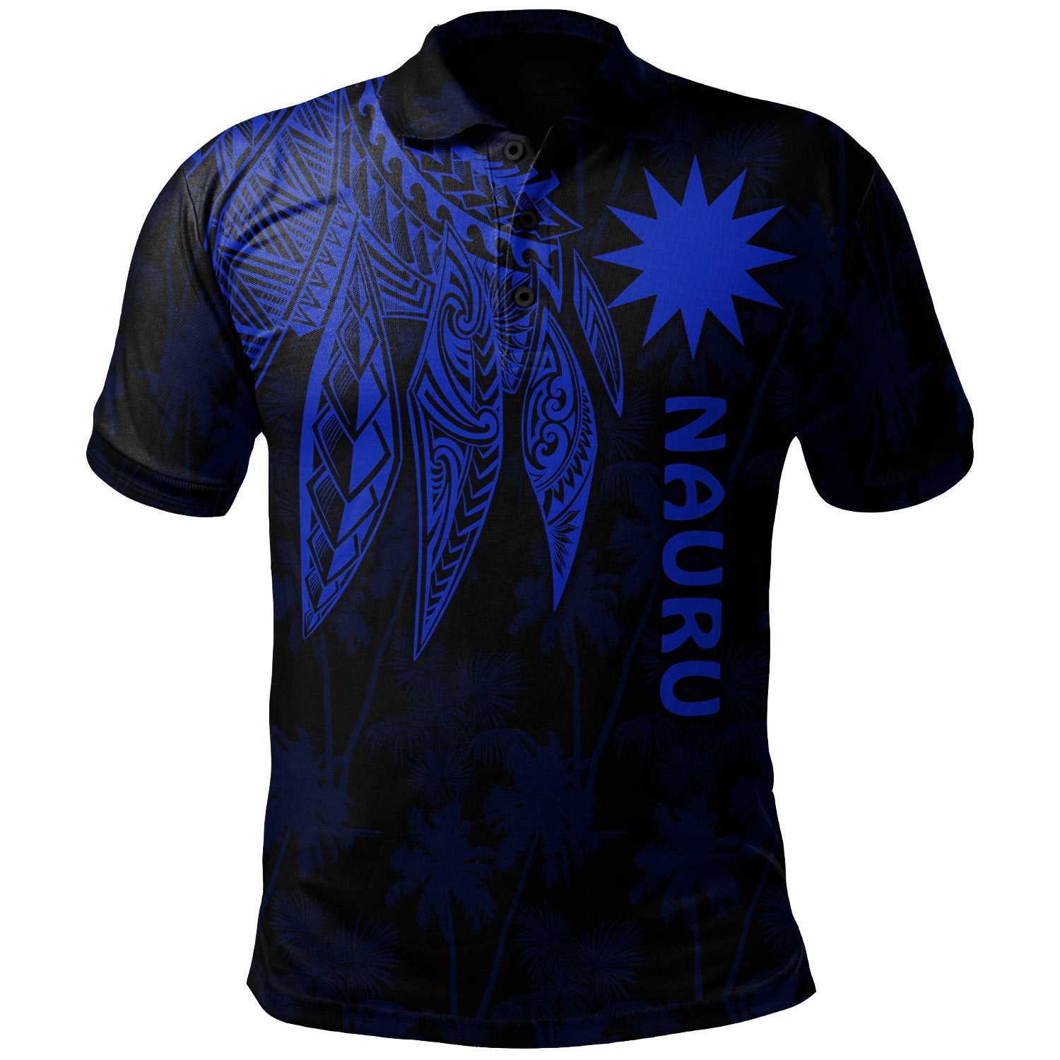 Nauru Polo Polynesian Wings Blue Unisex Blue - Polynesian Pride